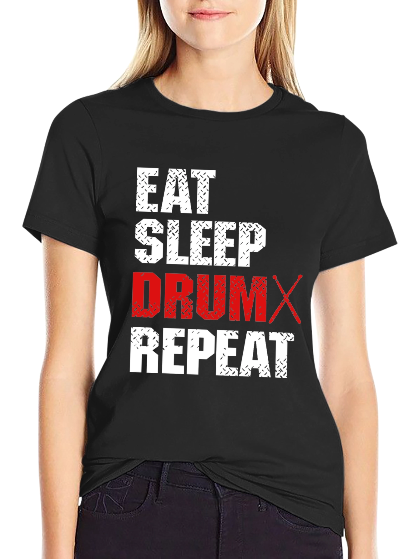 Black Eat Sleep Drum Repeat Black T-Shirt view 2