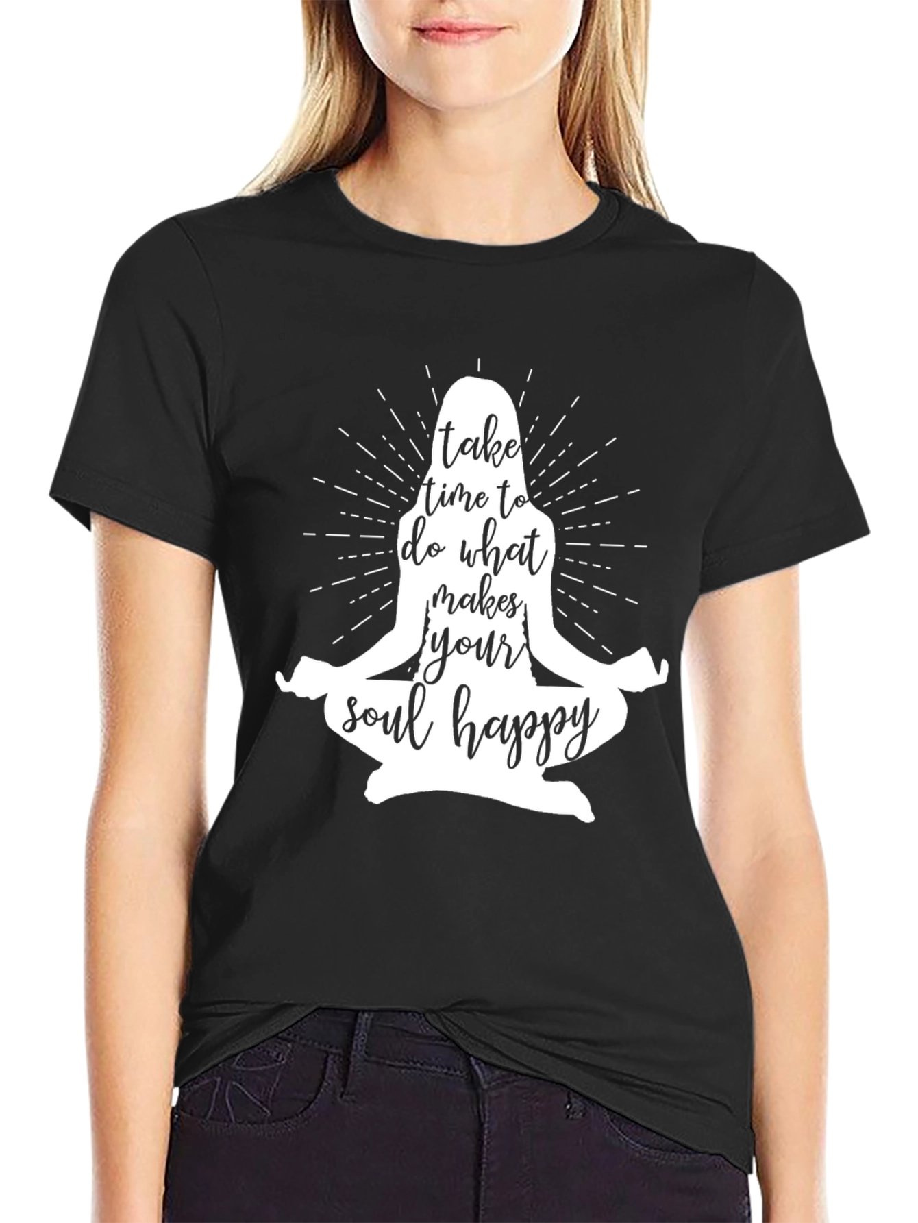 Black Soul Happy Graphic Tee - Meditating Yoga Shirt view 2