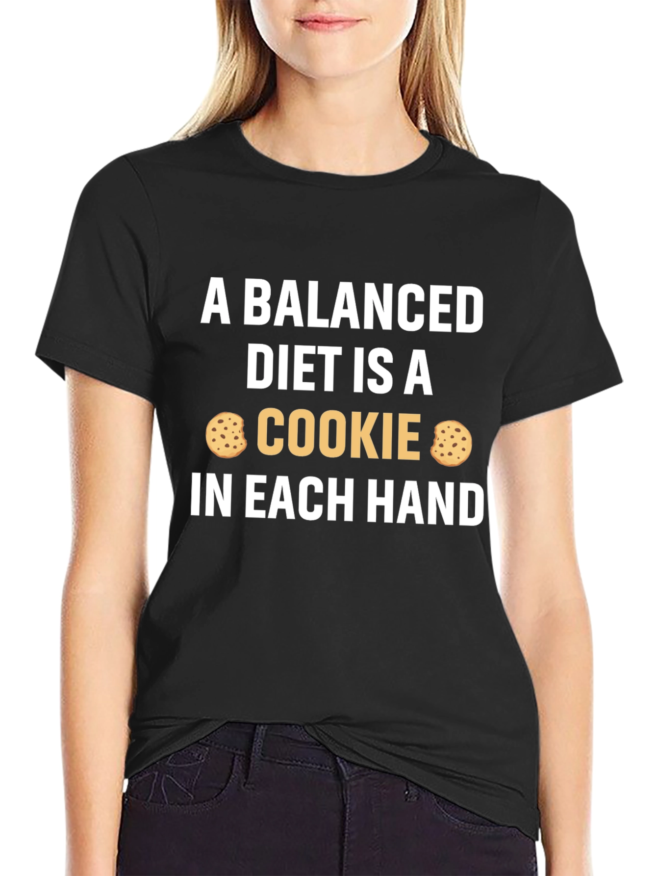 Black Balanced Diet Cookie T-Shirt Funny Foodie Tee view 2