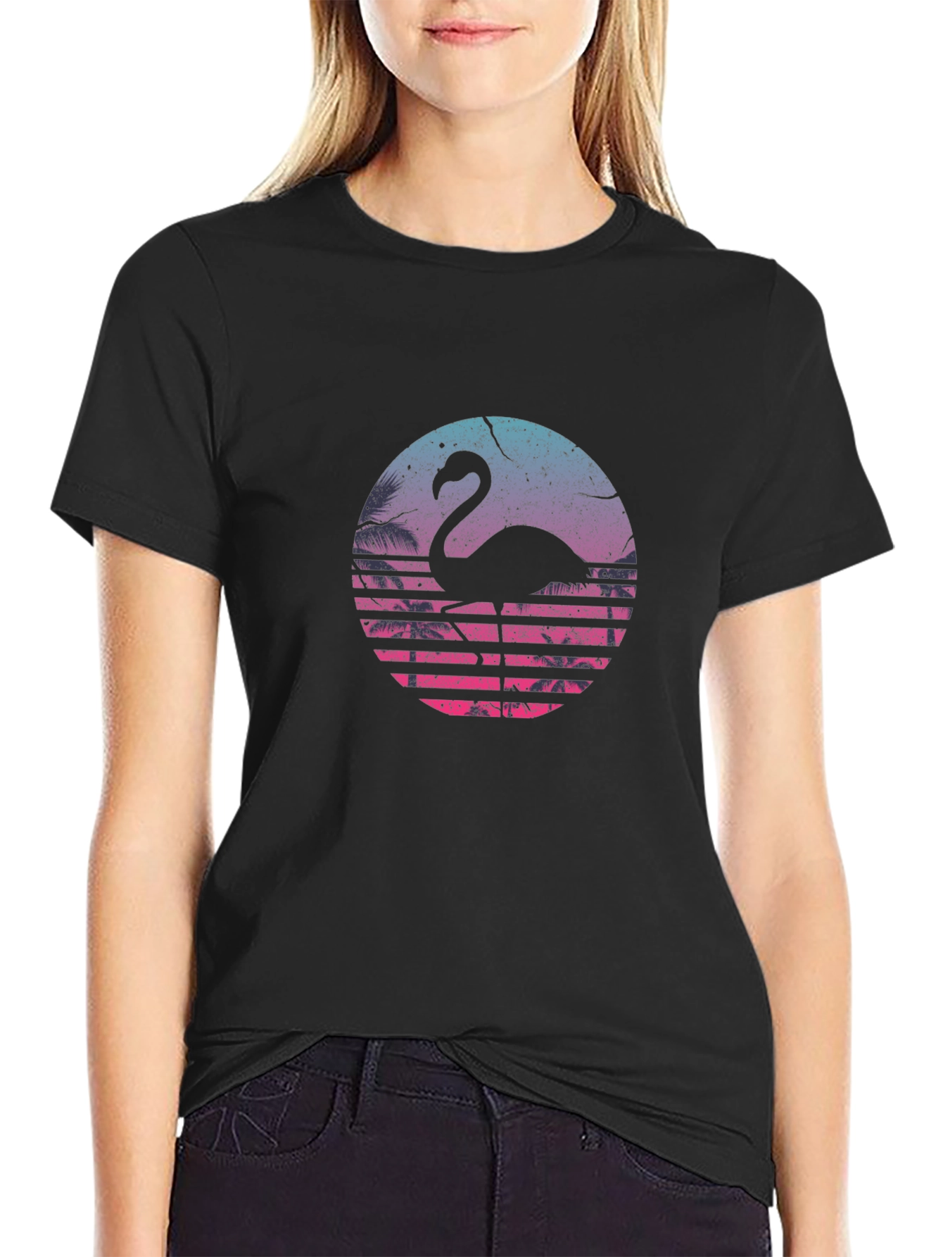 Black Retro Flamingo Graphic T-Shirt - Black view 2