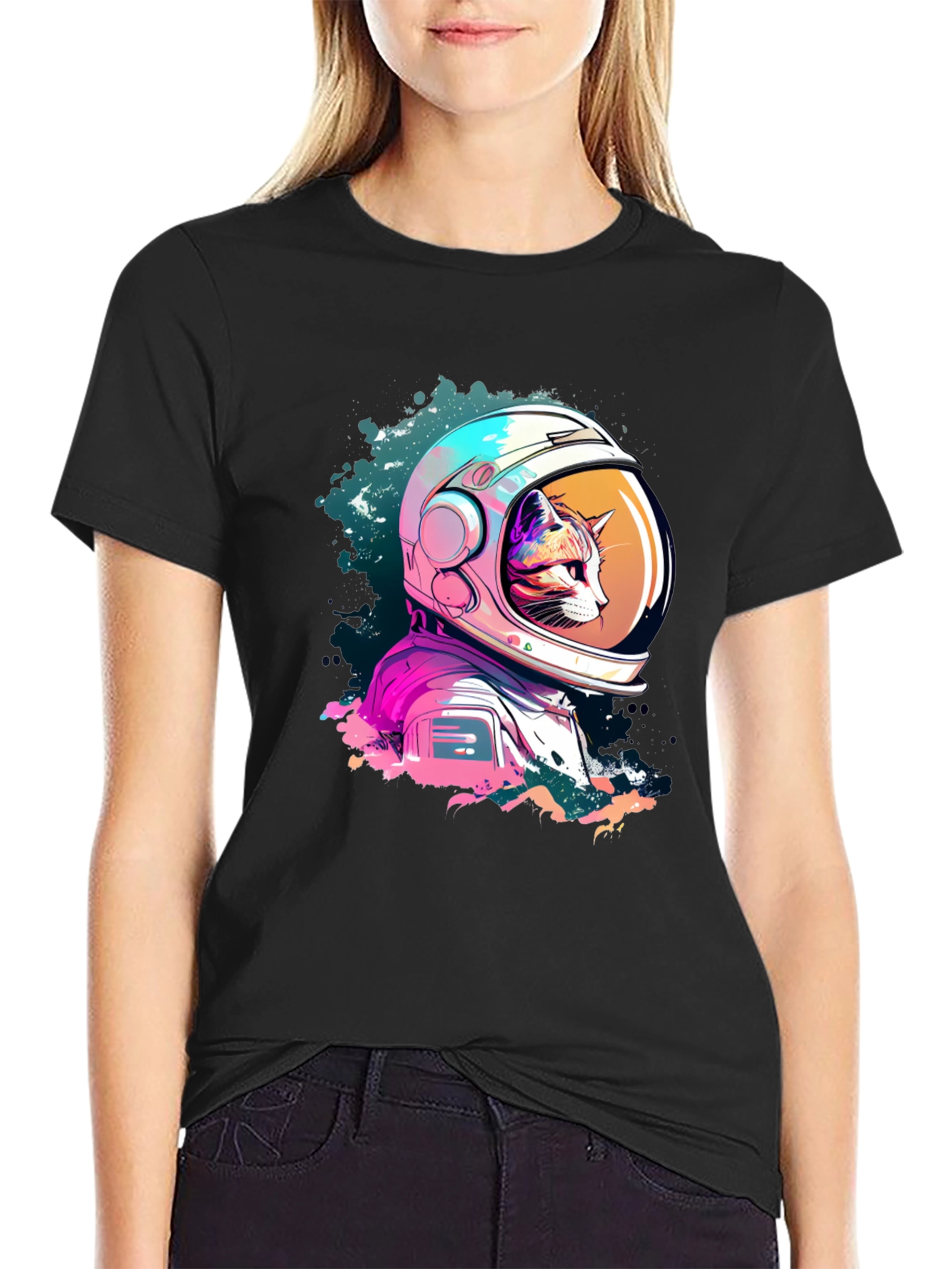 Black Cat Astronaut Graphic Tee - Space Adventure view 2