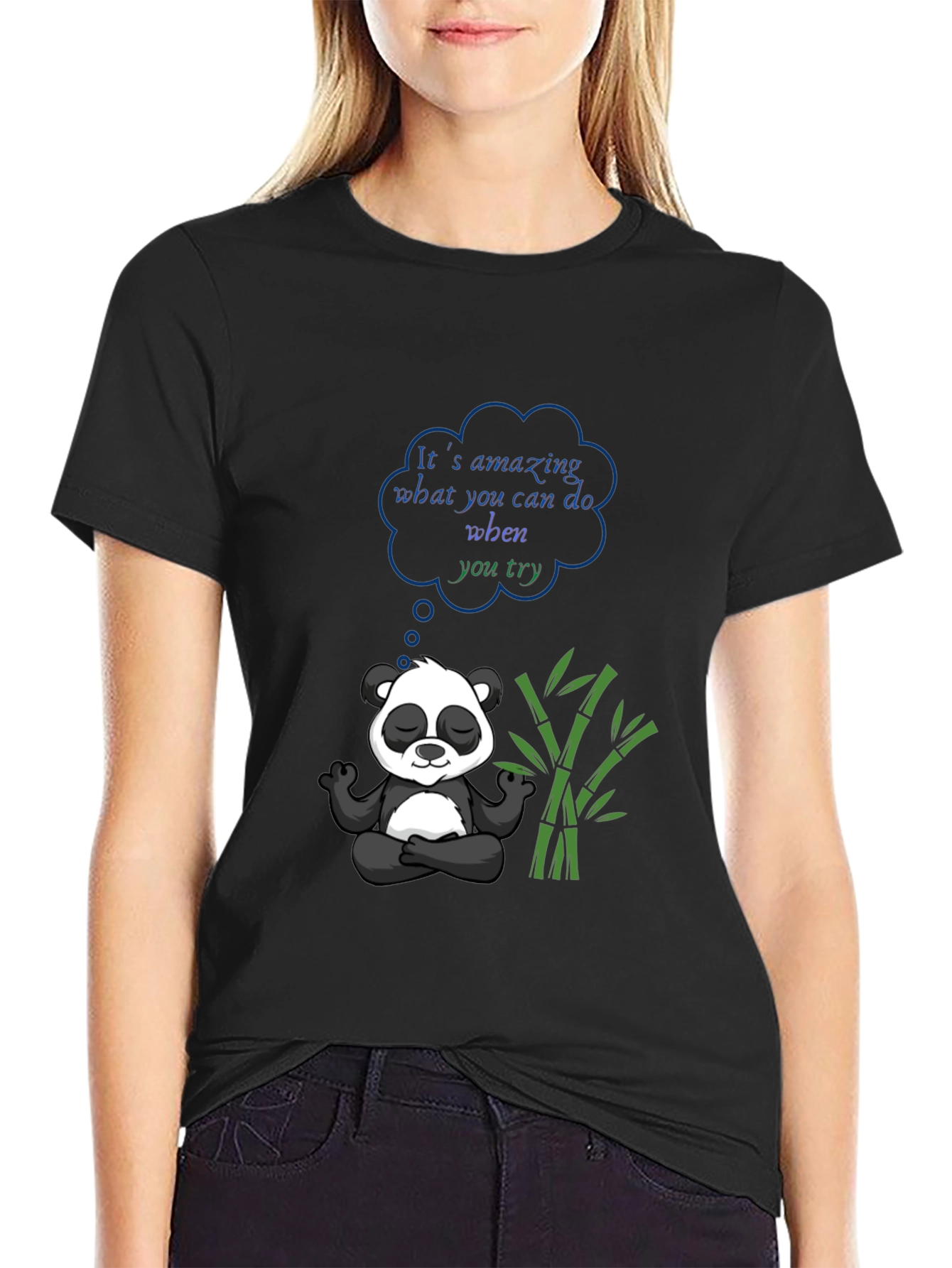 Black Meditating Panda Graphic Tee view 2
