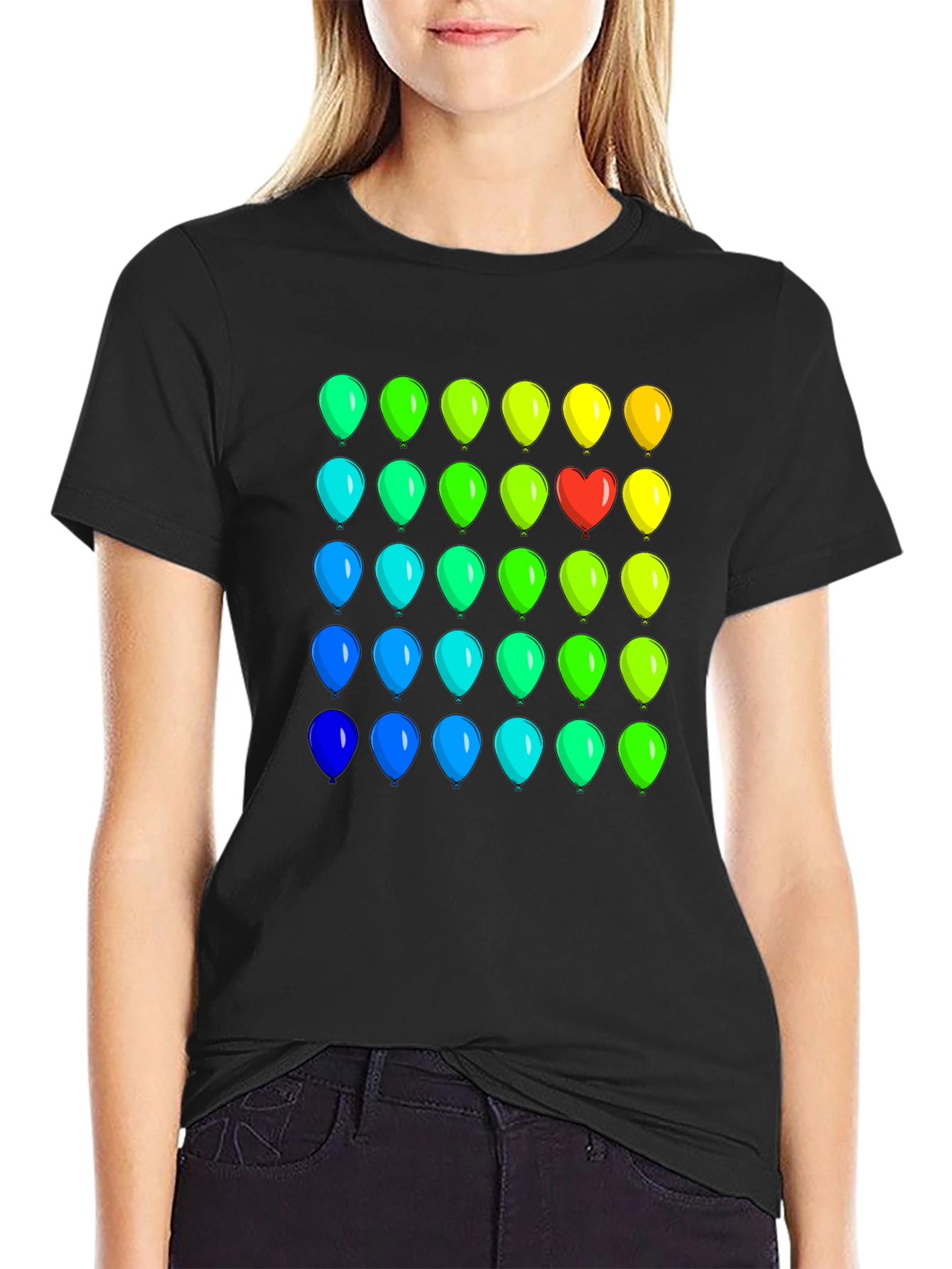 Black Rainbow Balloon Heart Tee view 2