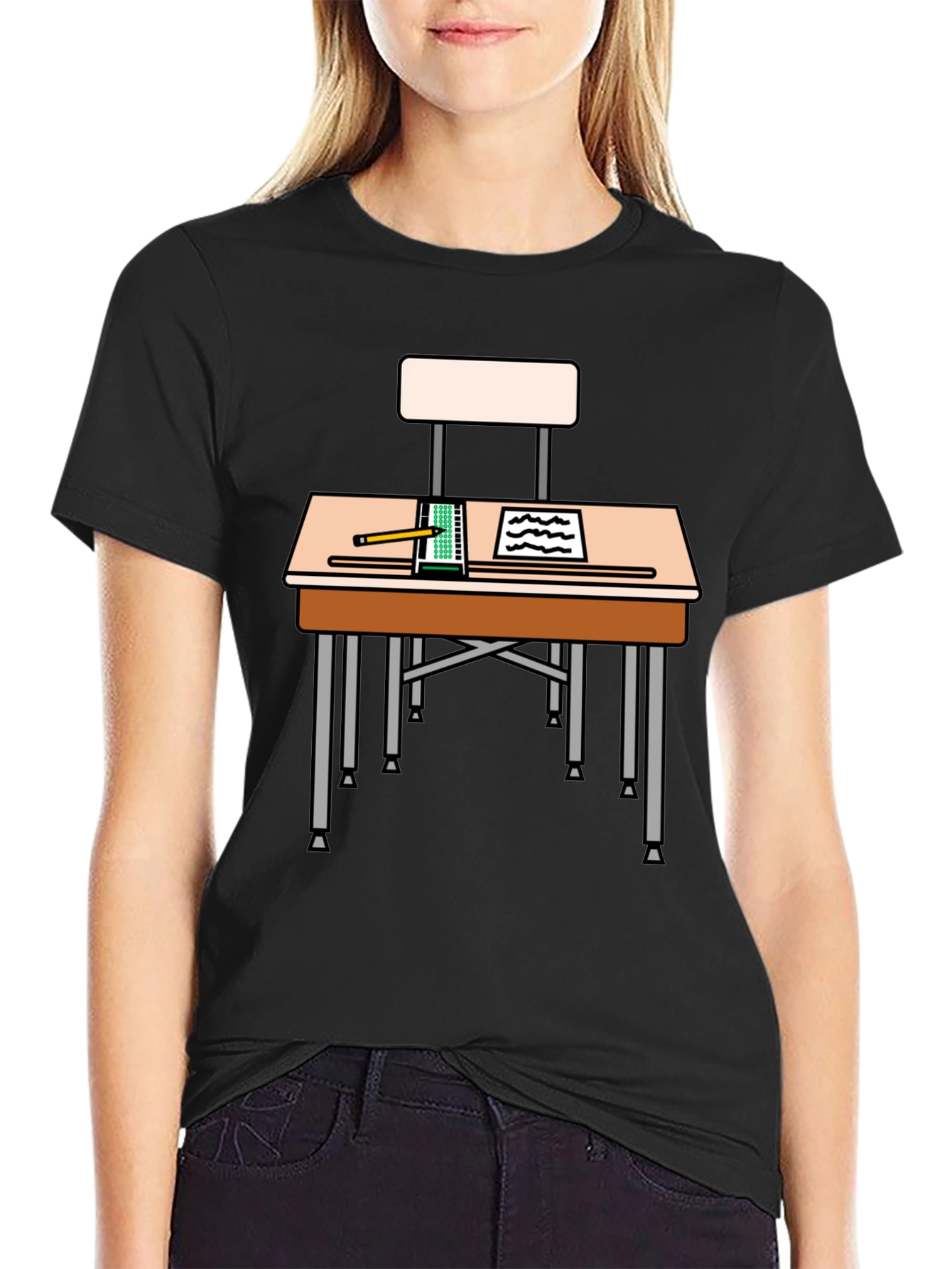 Black Student Desk Graphic T-Shirt - Back to School Style view 2