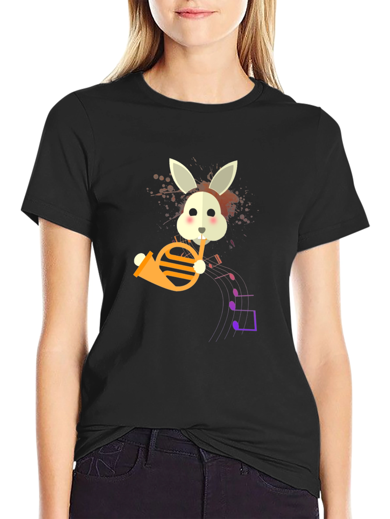 Black Bunny French Horn Player Graphic T-Shirt view 2