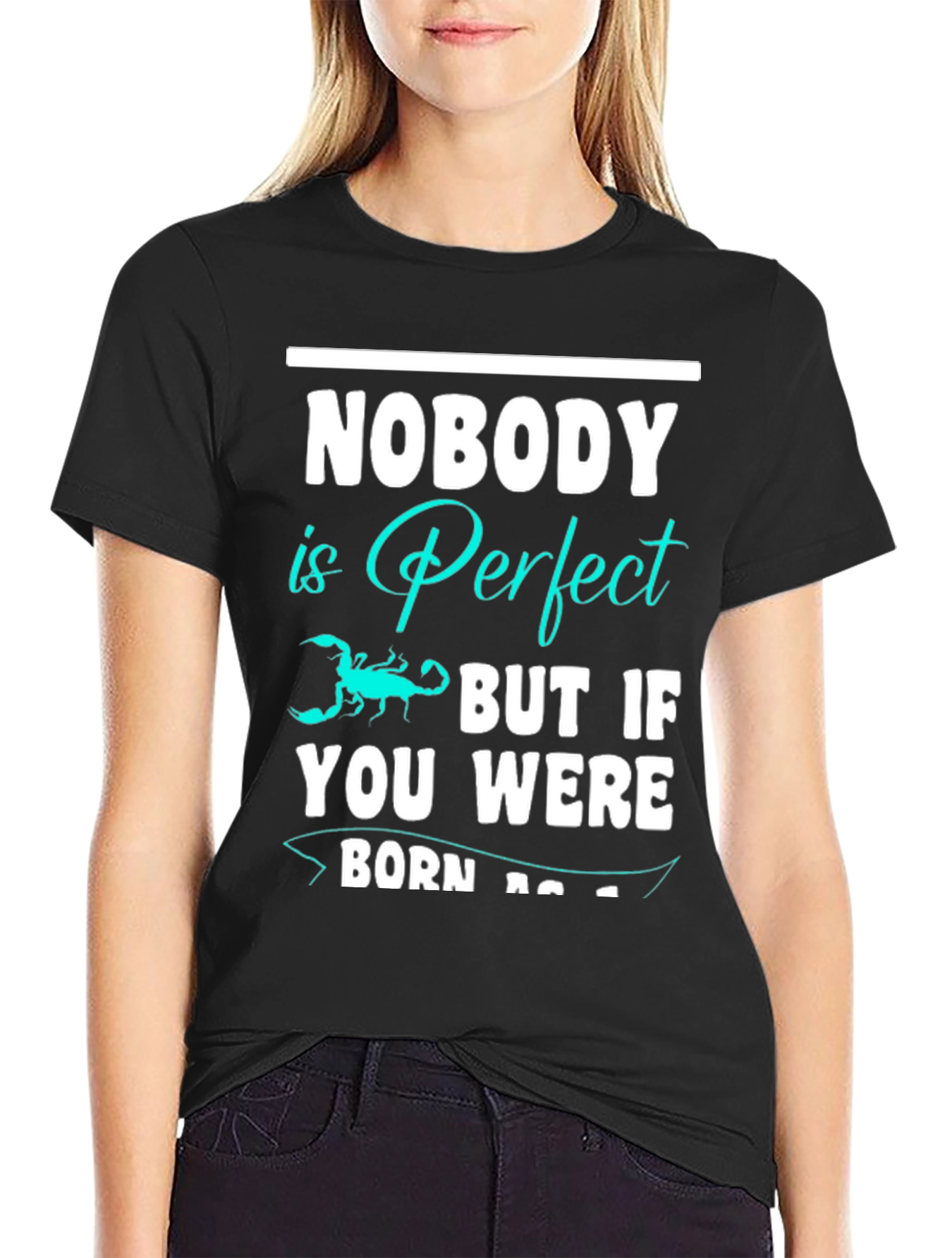 Black Nobody is Perfect Scorpion Graphic T-Shirt view 2