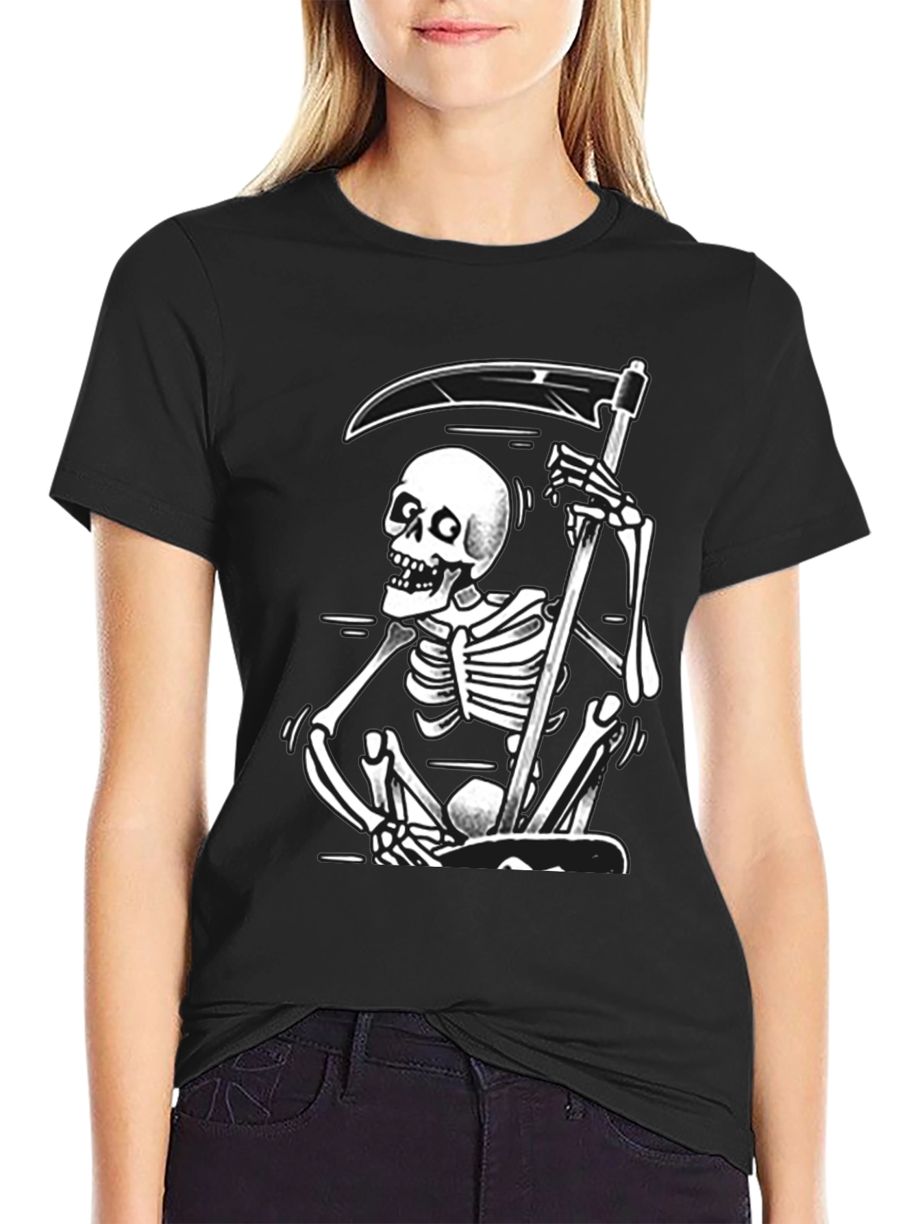 Black Grim Reaper Graphic Tee - Black Skull T-Shirt view 2