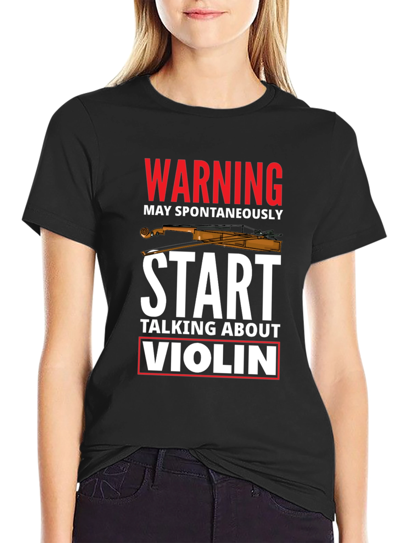Black Warning May Spontaneously Talk About Violin T-Shirt view 2