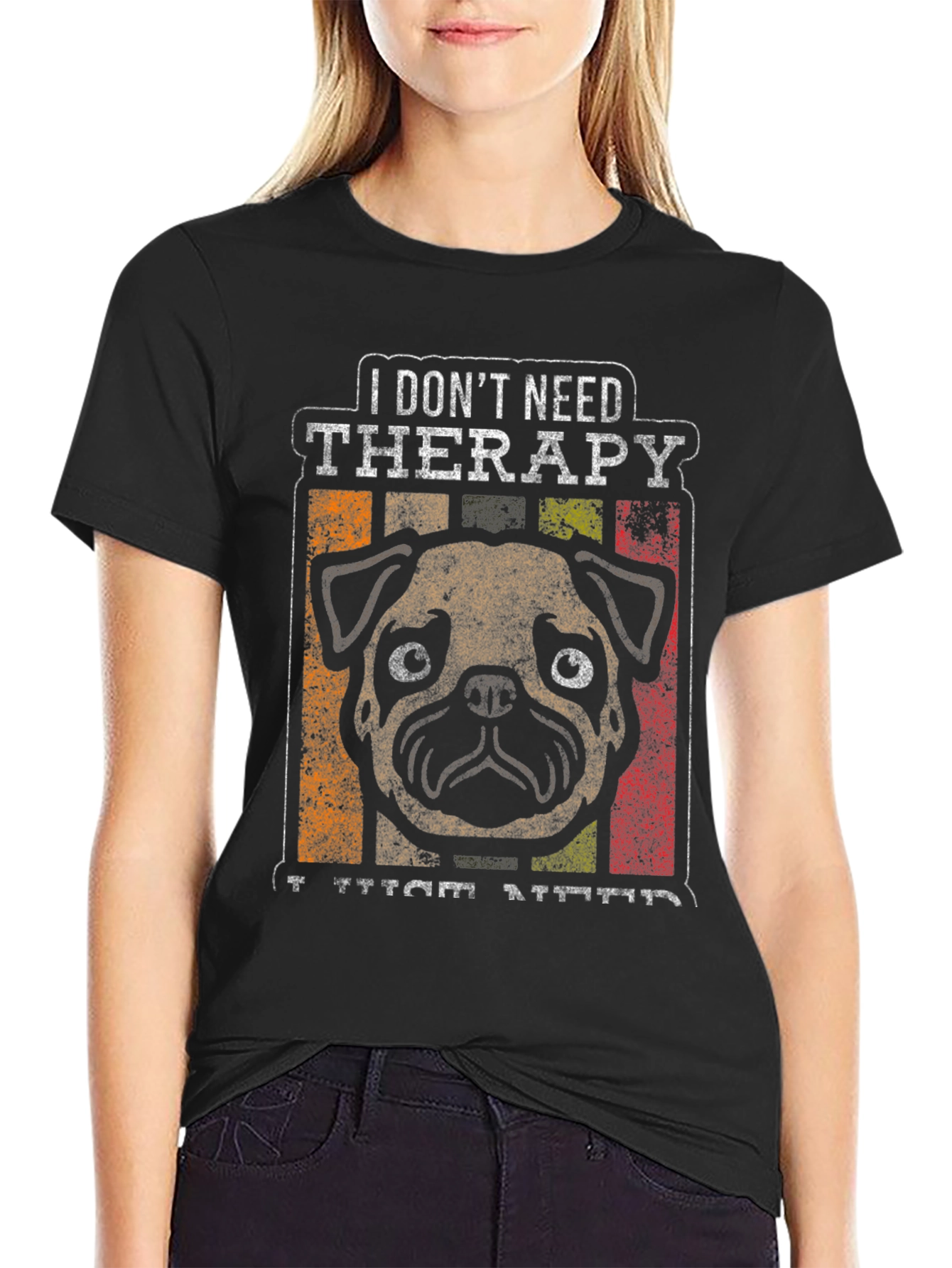 Black Pug Therapy Graphic T-Shirt view 2
