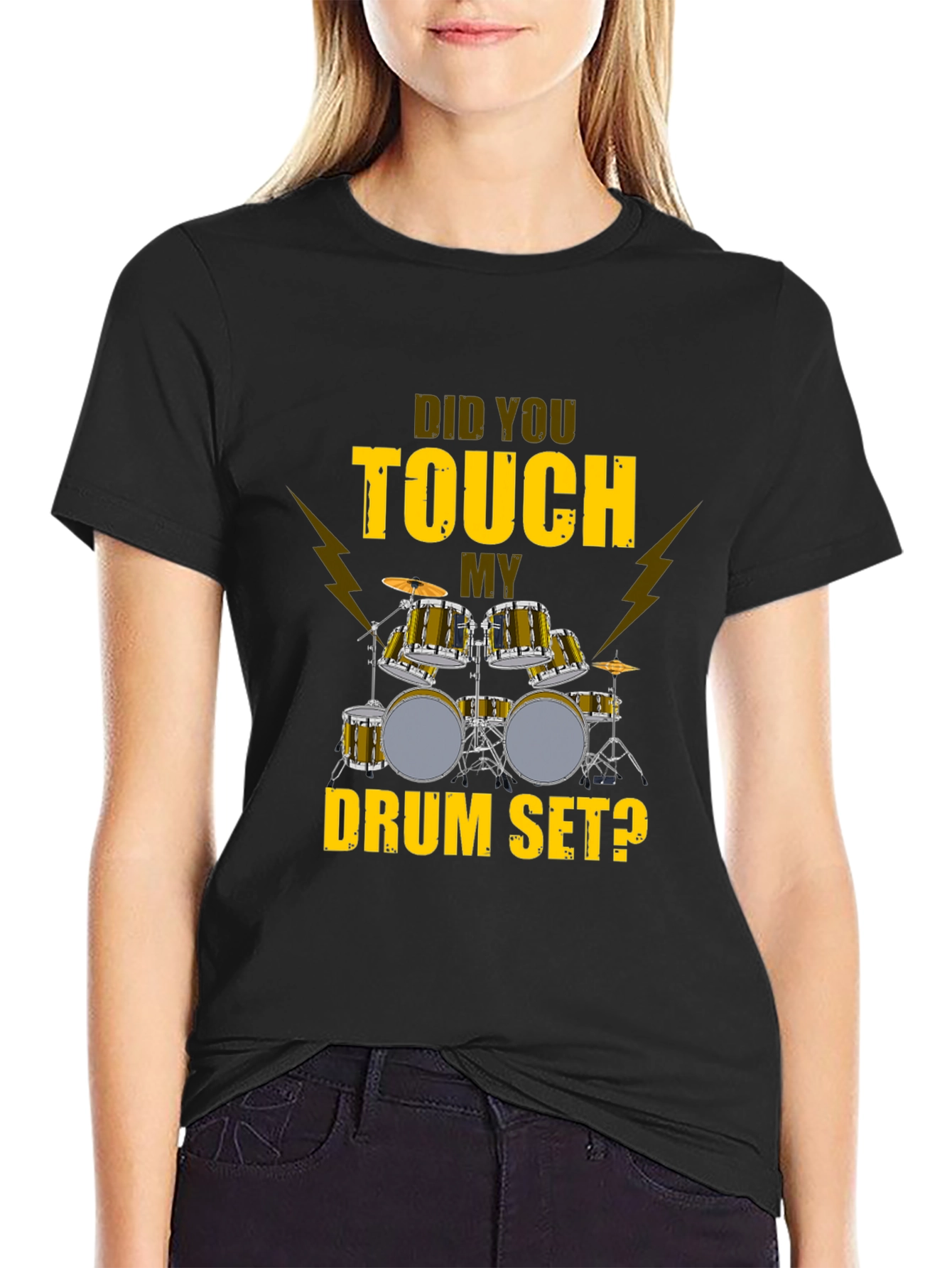 Black Did You Touch My Drum Set T-Shirt view 2