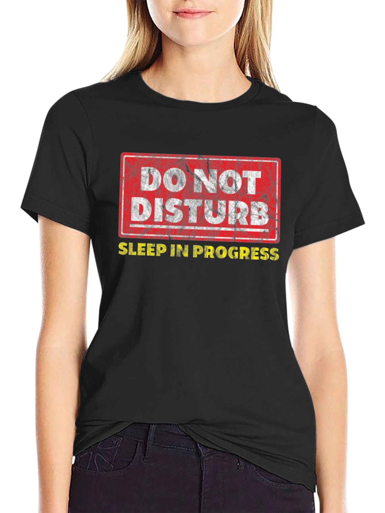 Black Do Not Disturb Sleep In Progress Graphic T-Shirt view 2