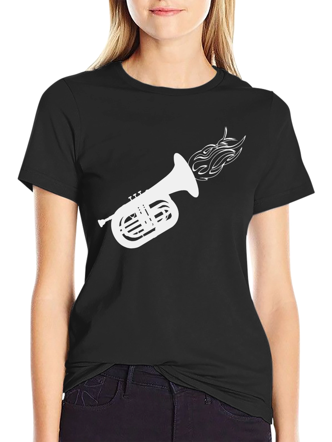 Black Black Tuba Fire T-Shirt - Musician Apparel view 2