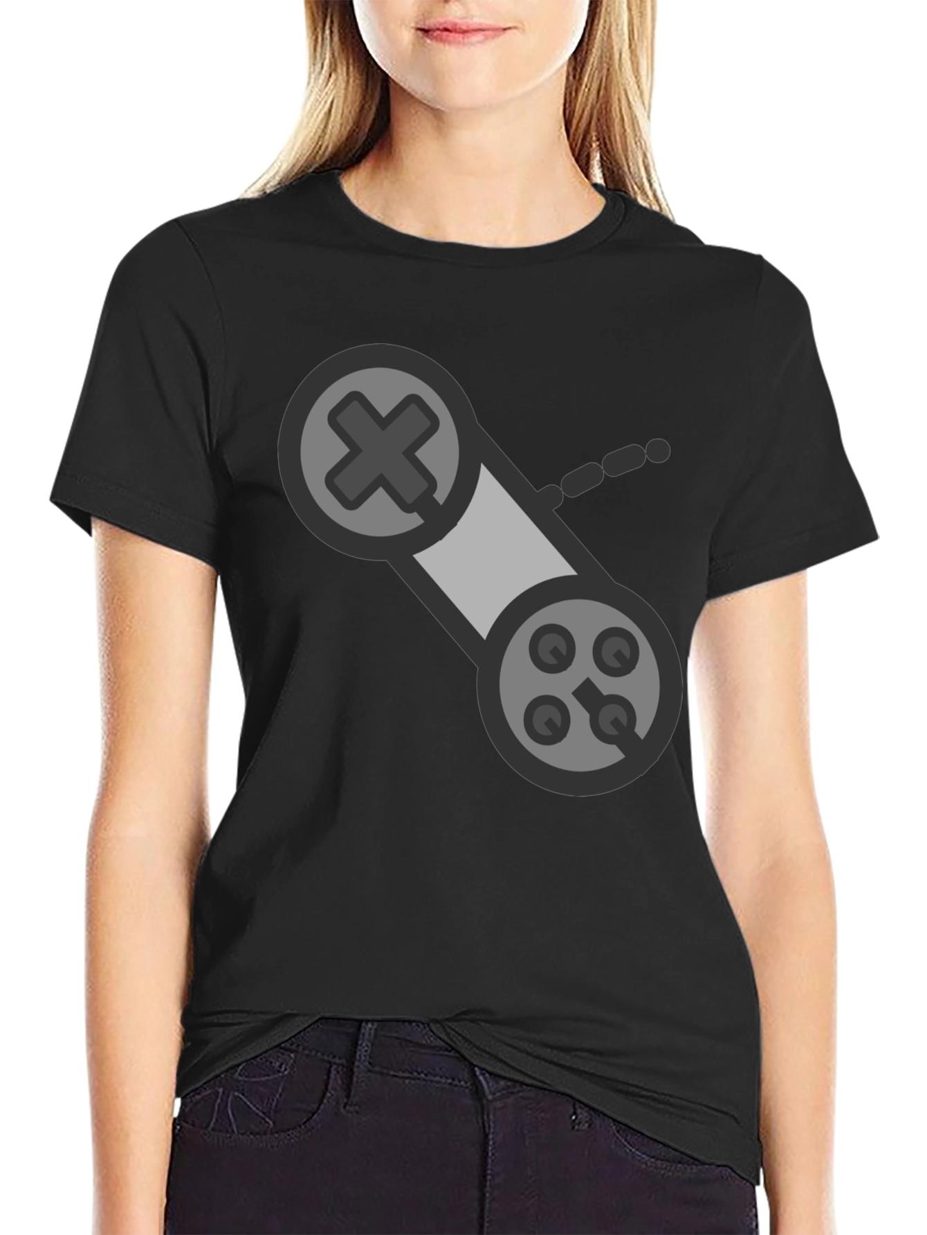 Black Retro Gaming Controller Black T-Shirt view 2