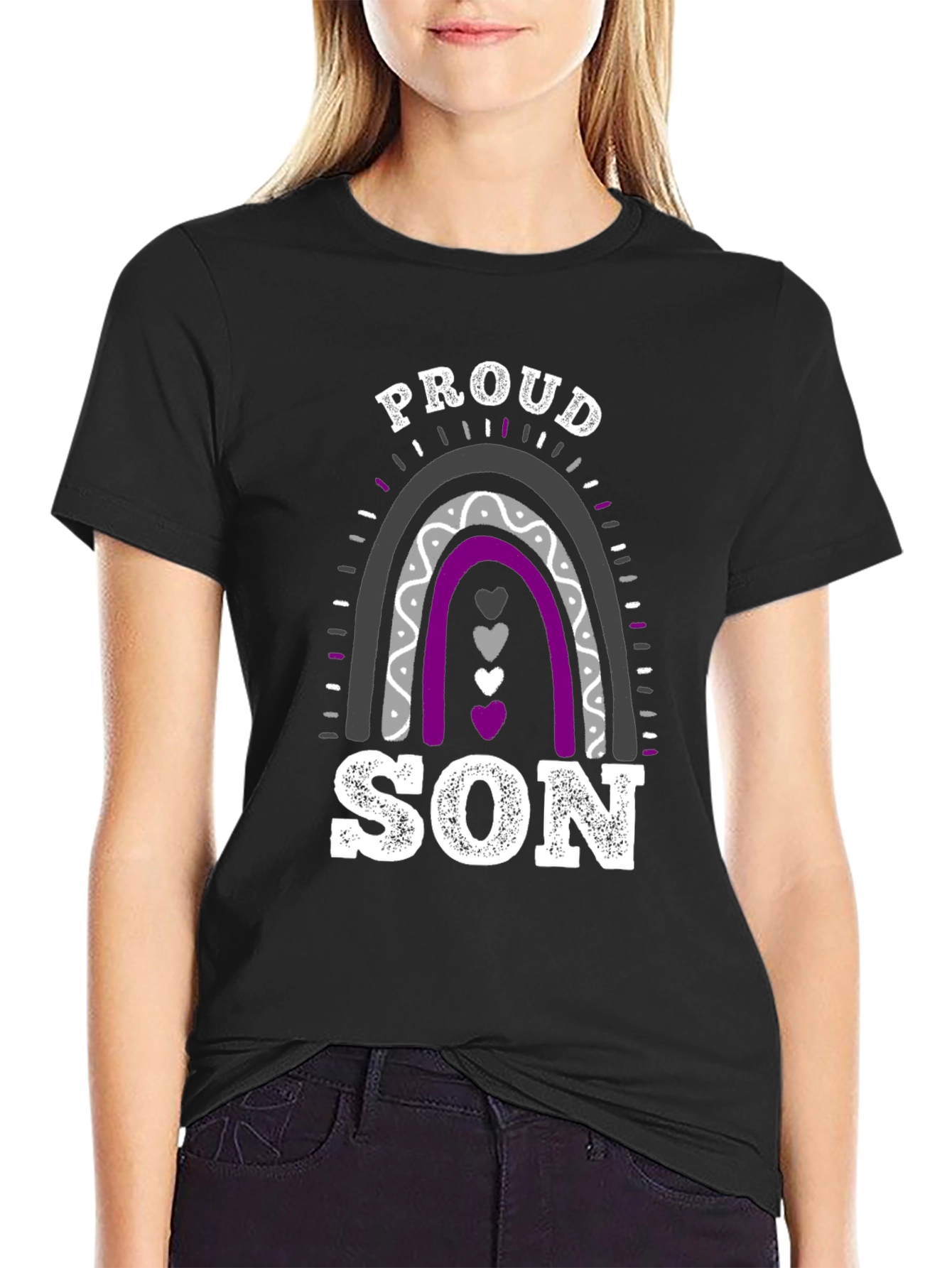 Black Proud Son Asexual Pride T-Shirt view 2