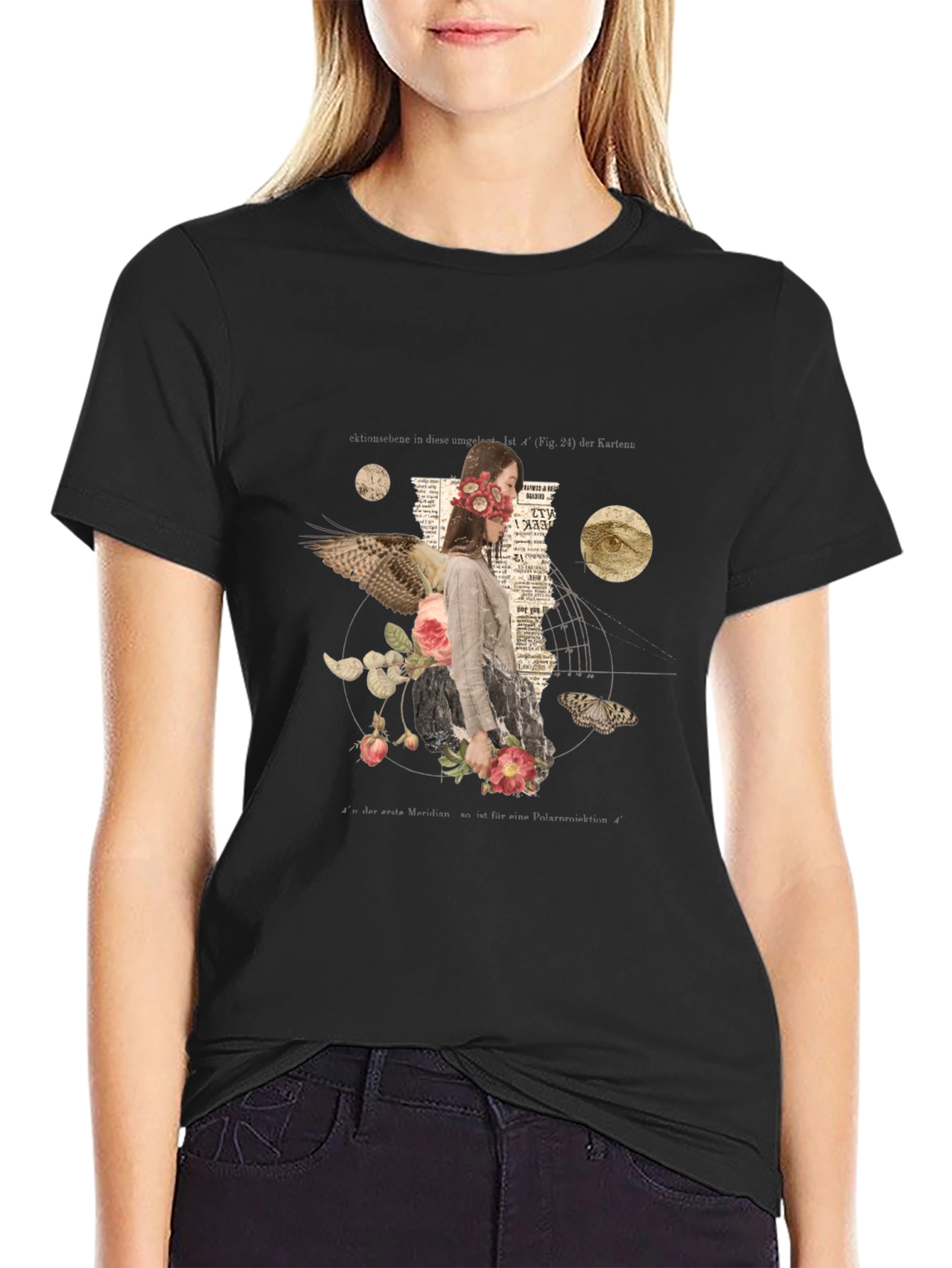 Black Surreal Floral Graphic Print Black T-Shirt view 2