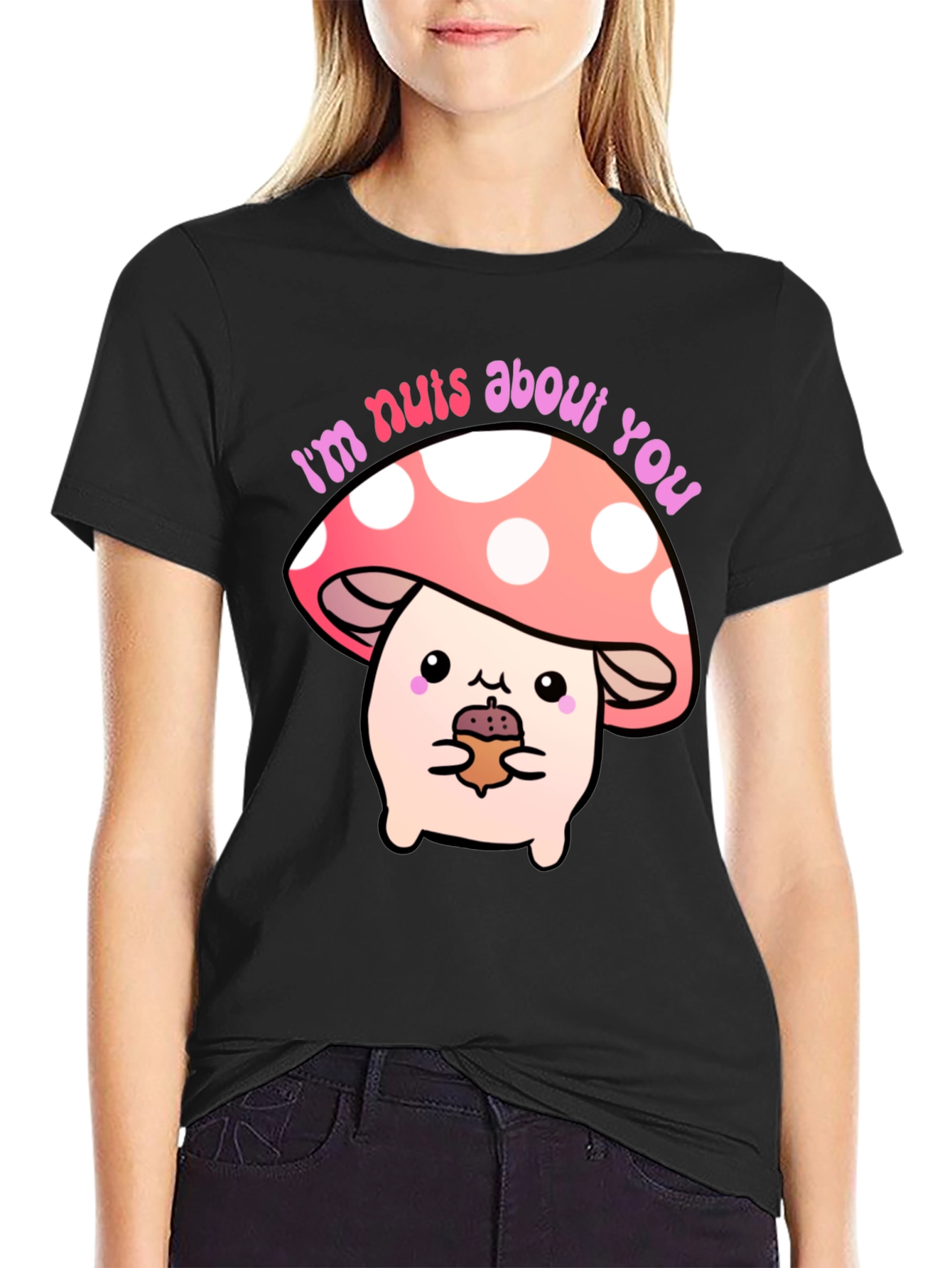 Black I'm Nuts About You Mushroom Graphic Tee view 2
