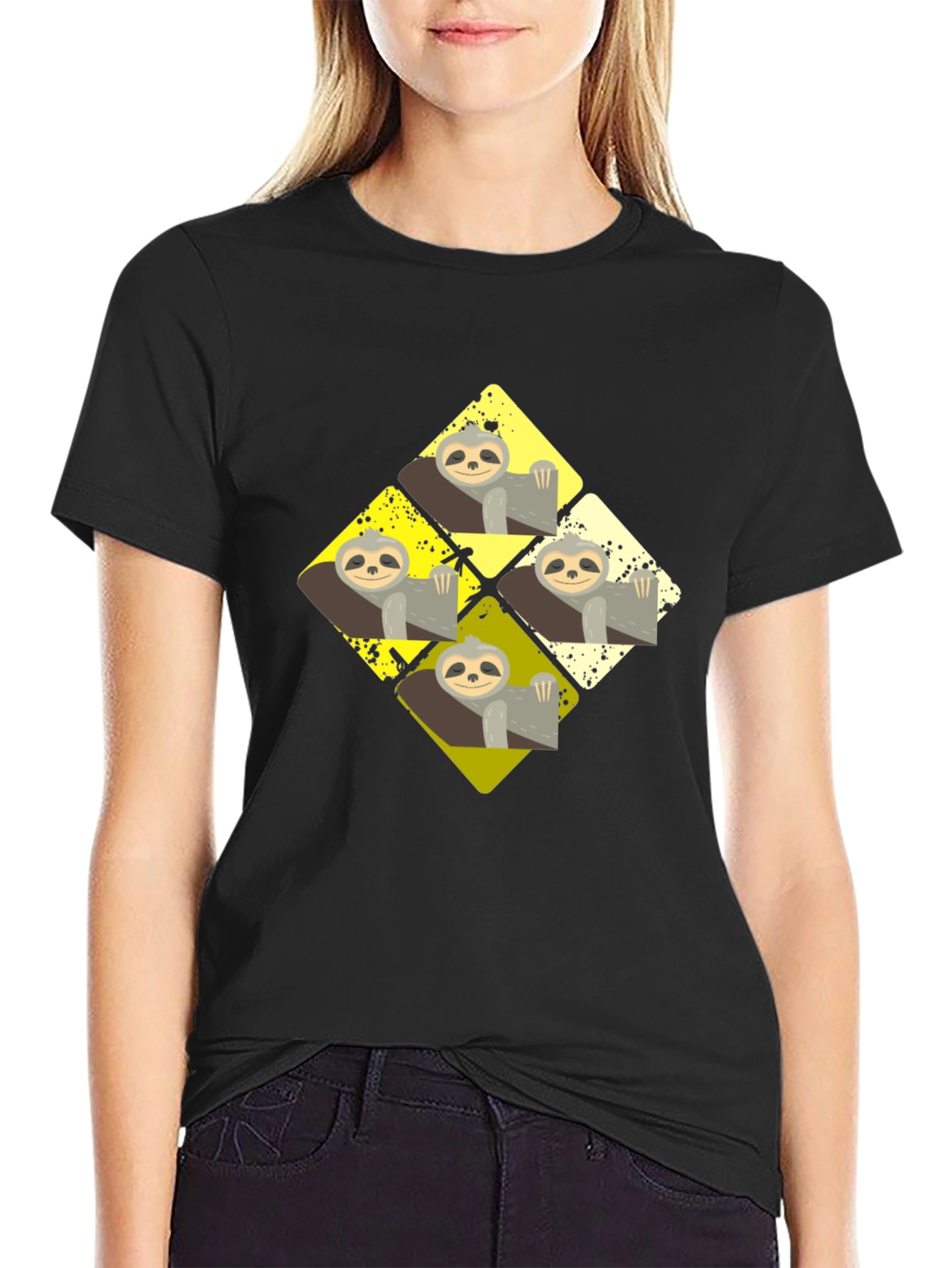 Black Sloth Diamond T-Shirt - Relaxed Style view 2