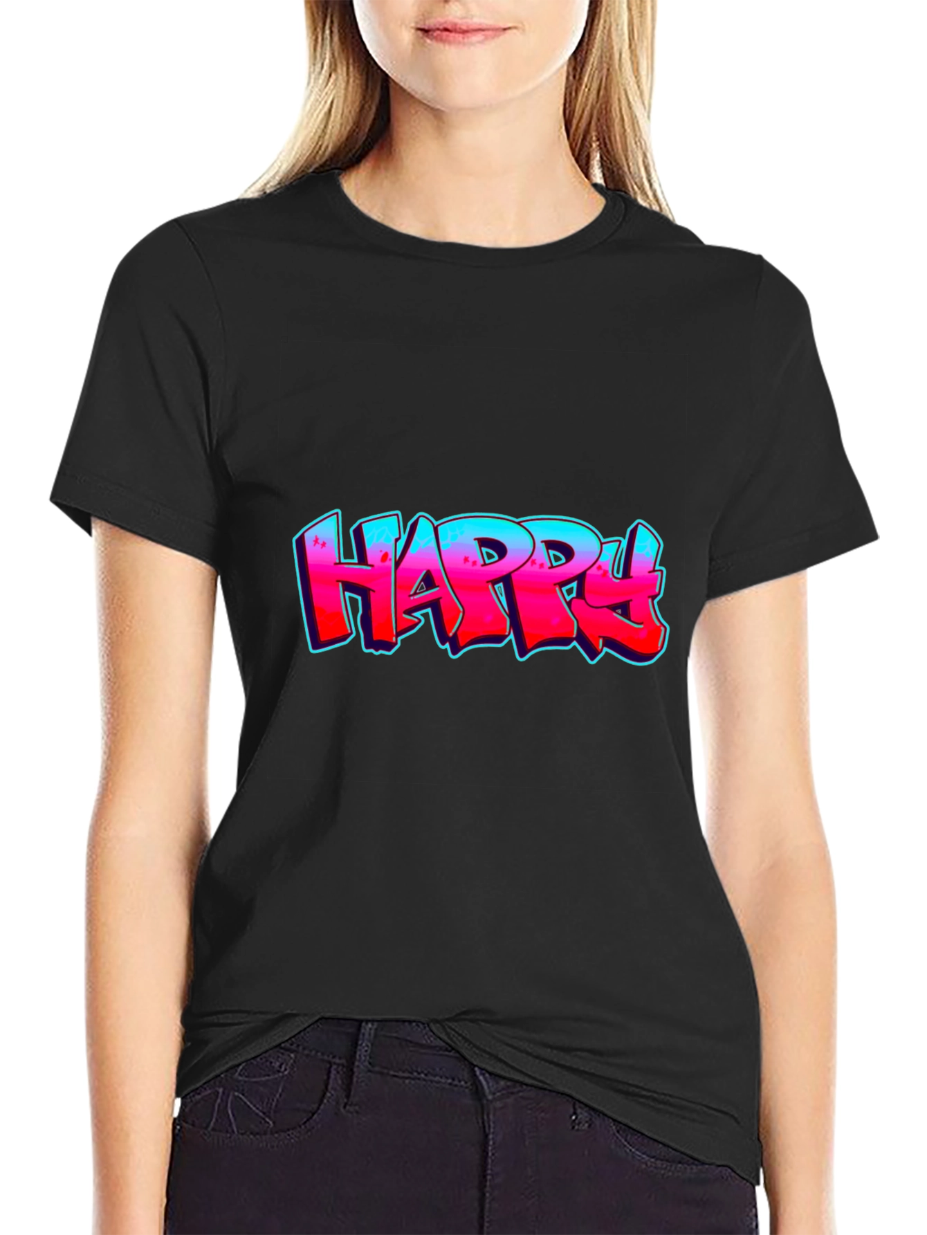 Black Happy Graffiti T-Shirt - Bold Graphic Tee view 2