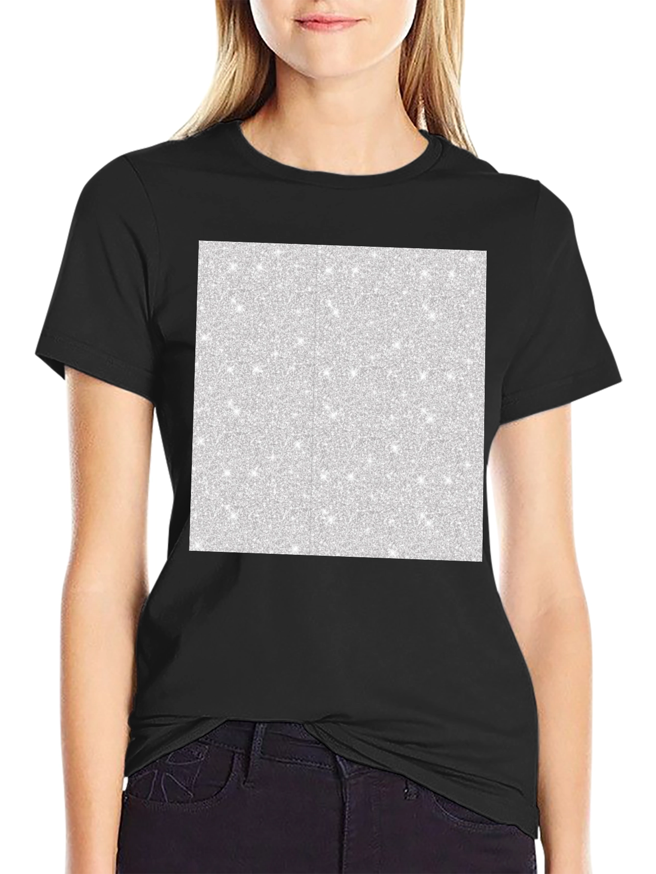 Black Men's Black T-Shirt with Abstract Glitter Square Design view 2