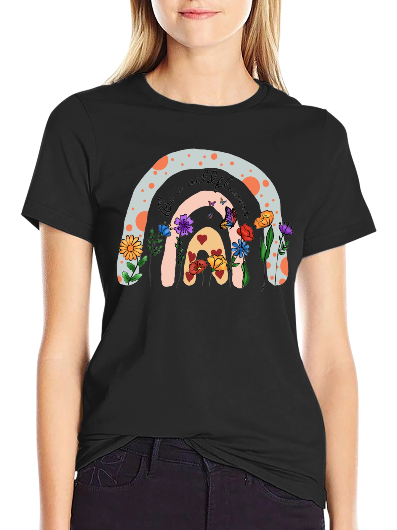Black Wildflower Rainbow Graphic T-Shirt view 2