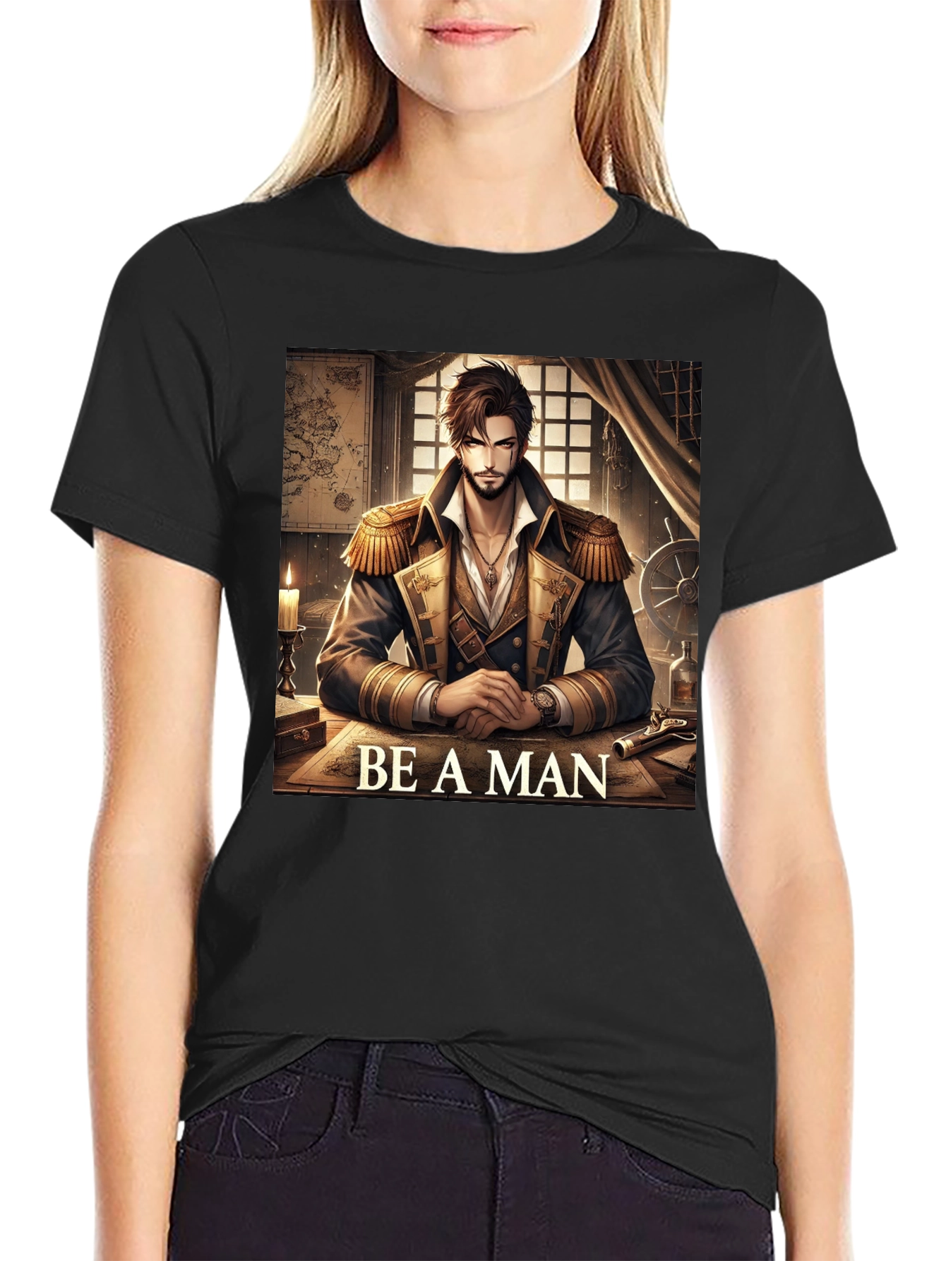 Black Be A Man Pirate Captain T-Shirt view 2