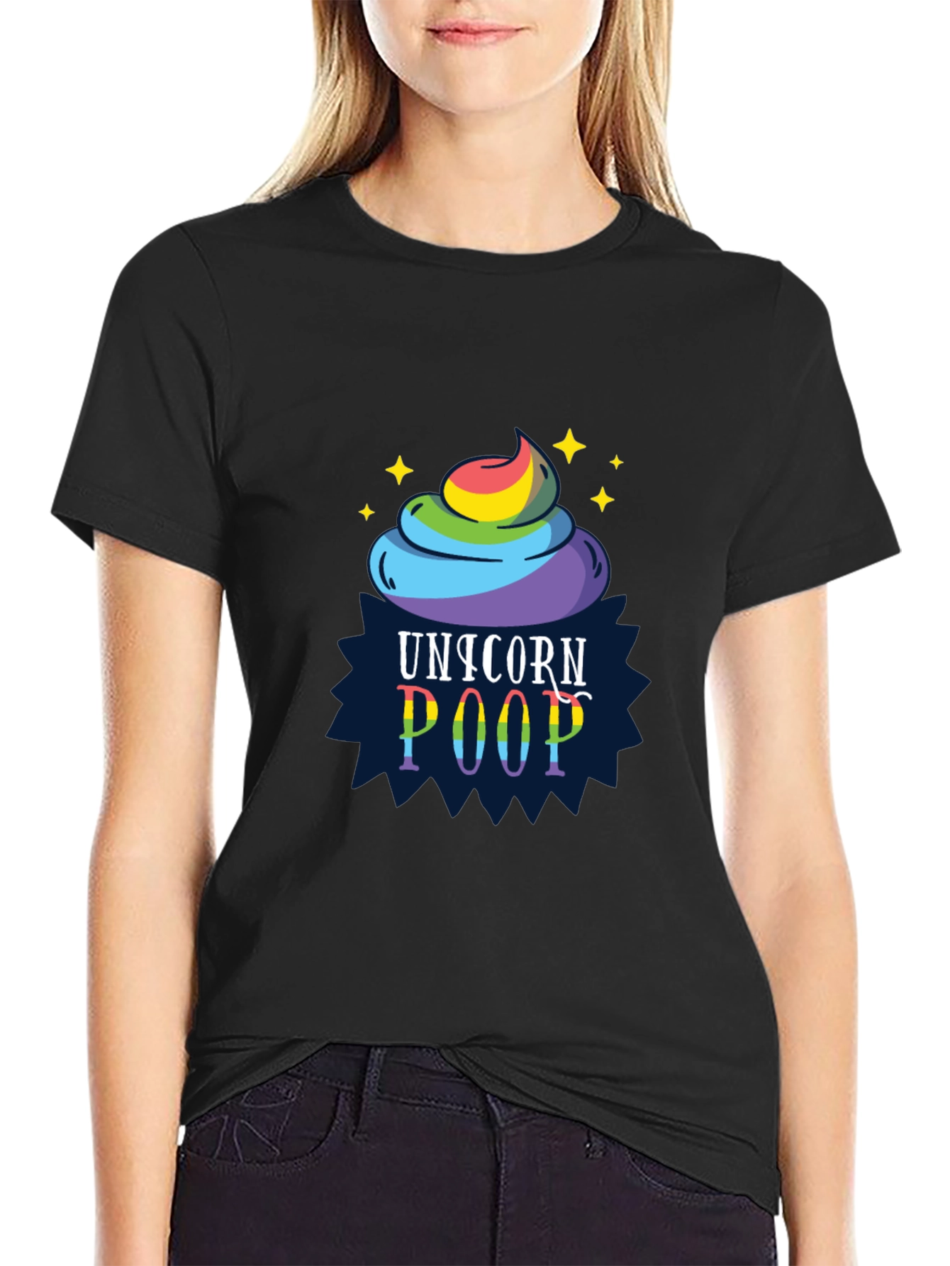 Black Unicorn Poop Graphic Tee - Funny Rainbow Shirt view 2