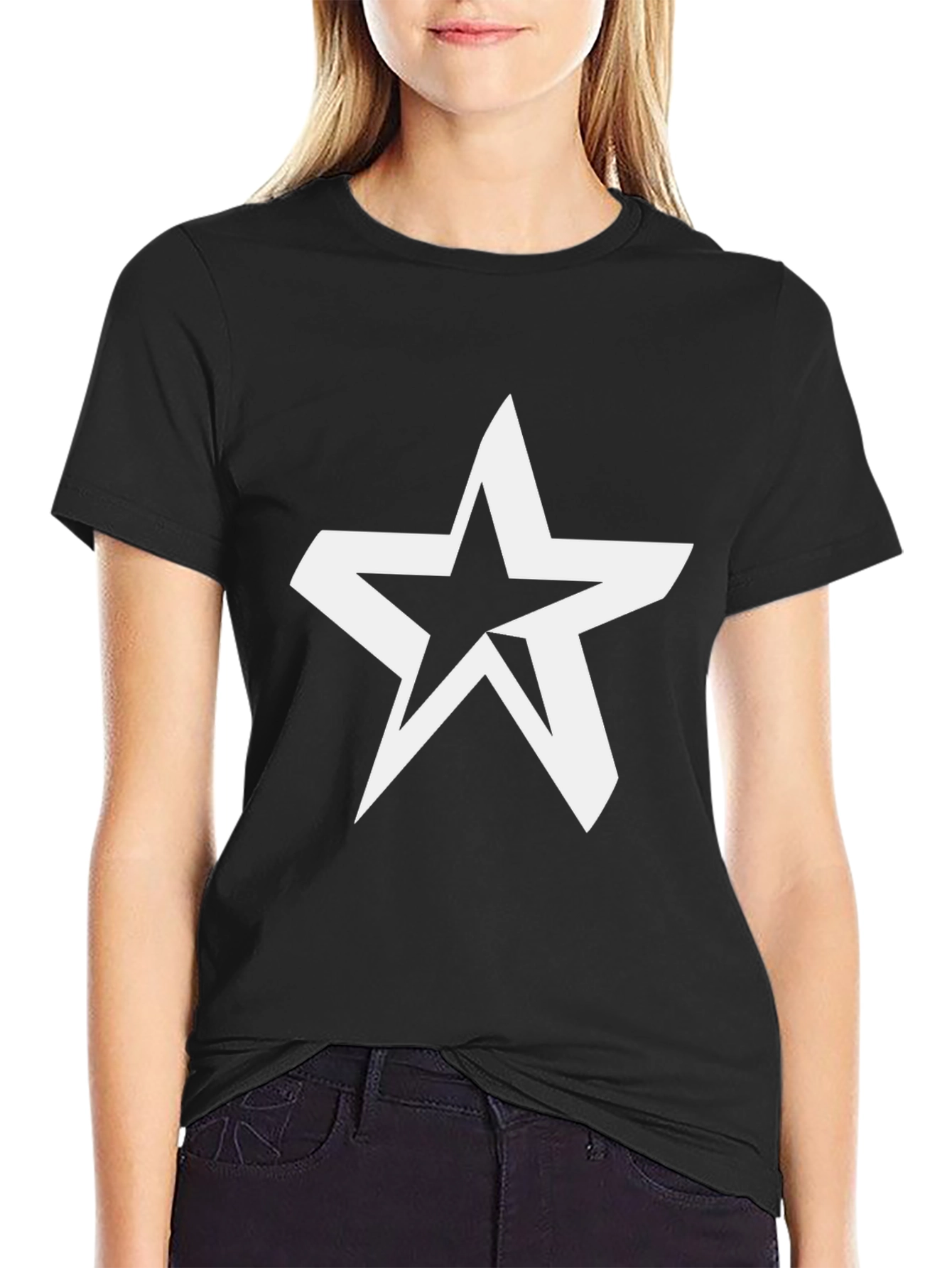 Black Modern Star Graphic Black T-Shirt view 2