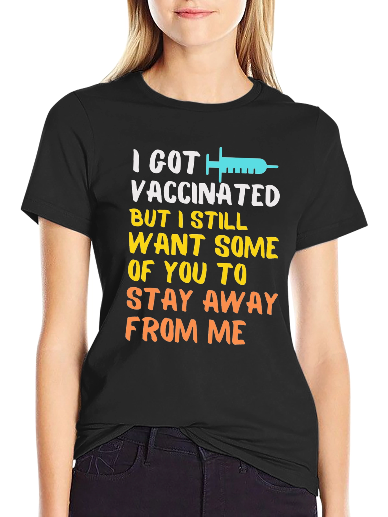 Black I Got Vaccinated Funny Graphic T-Shirt view 2