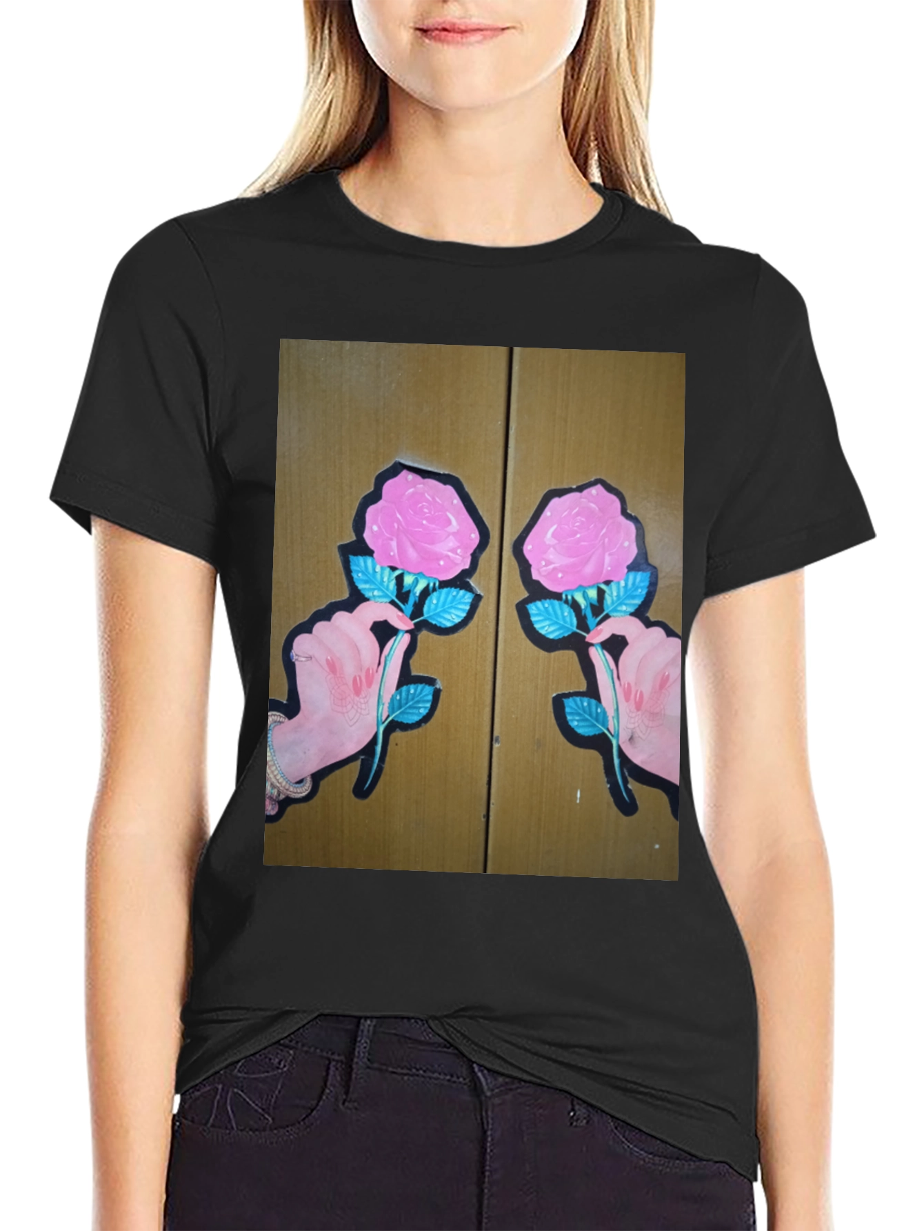 Black Floral Rose Graphic Tee view 2