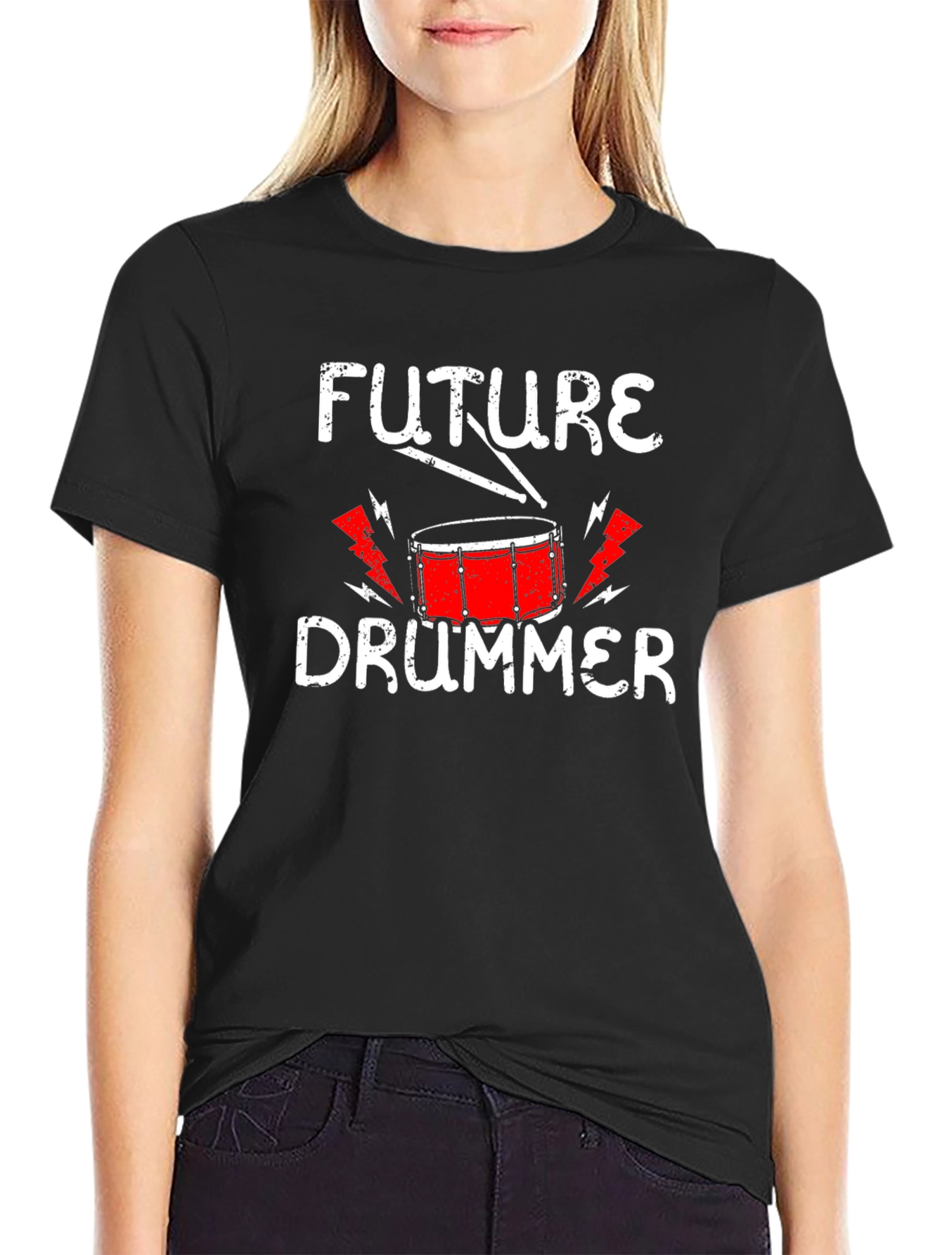 Black Future Drummer T-Shirt - Music Lover Tee view 2