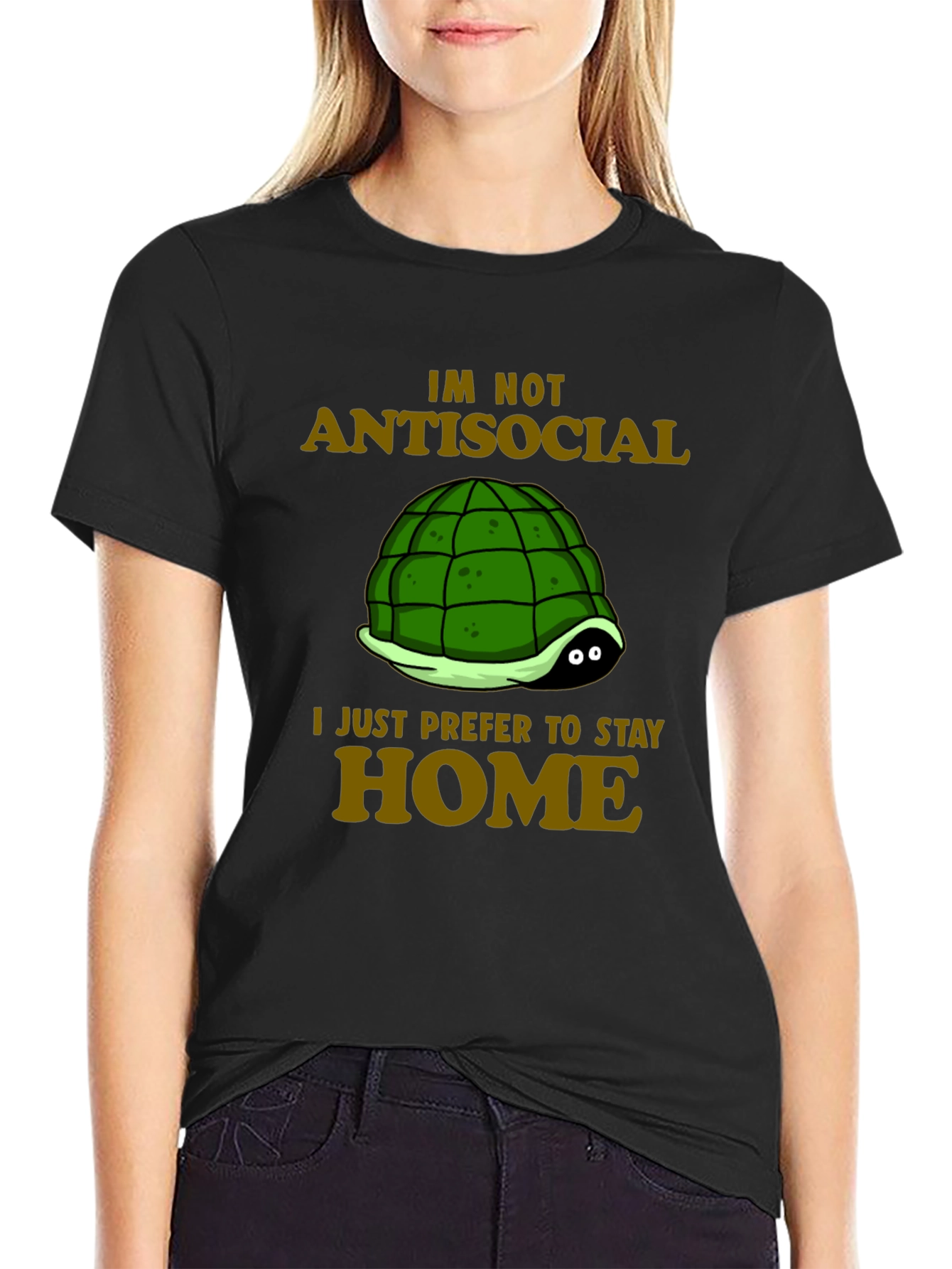 Black Introvert Turtle T-Shirt - Antisocial Stay Home Humor view 2