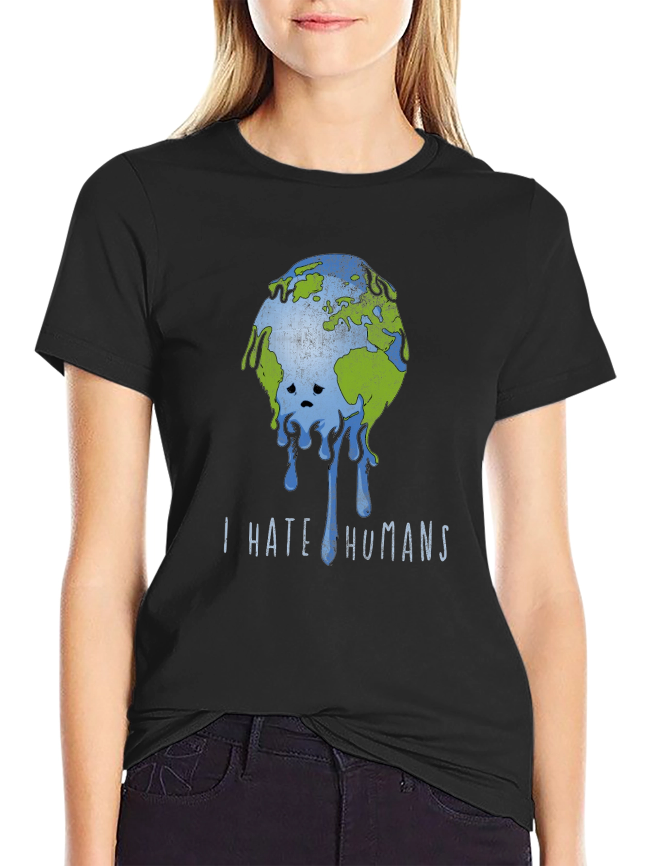 Black I Hate Humans Earth Graphic T-Shirt view 2