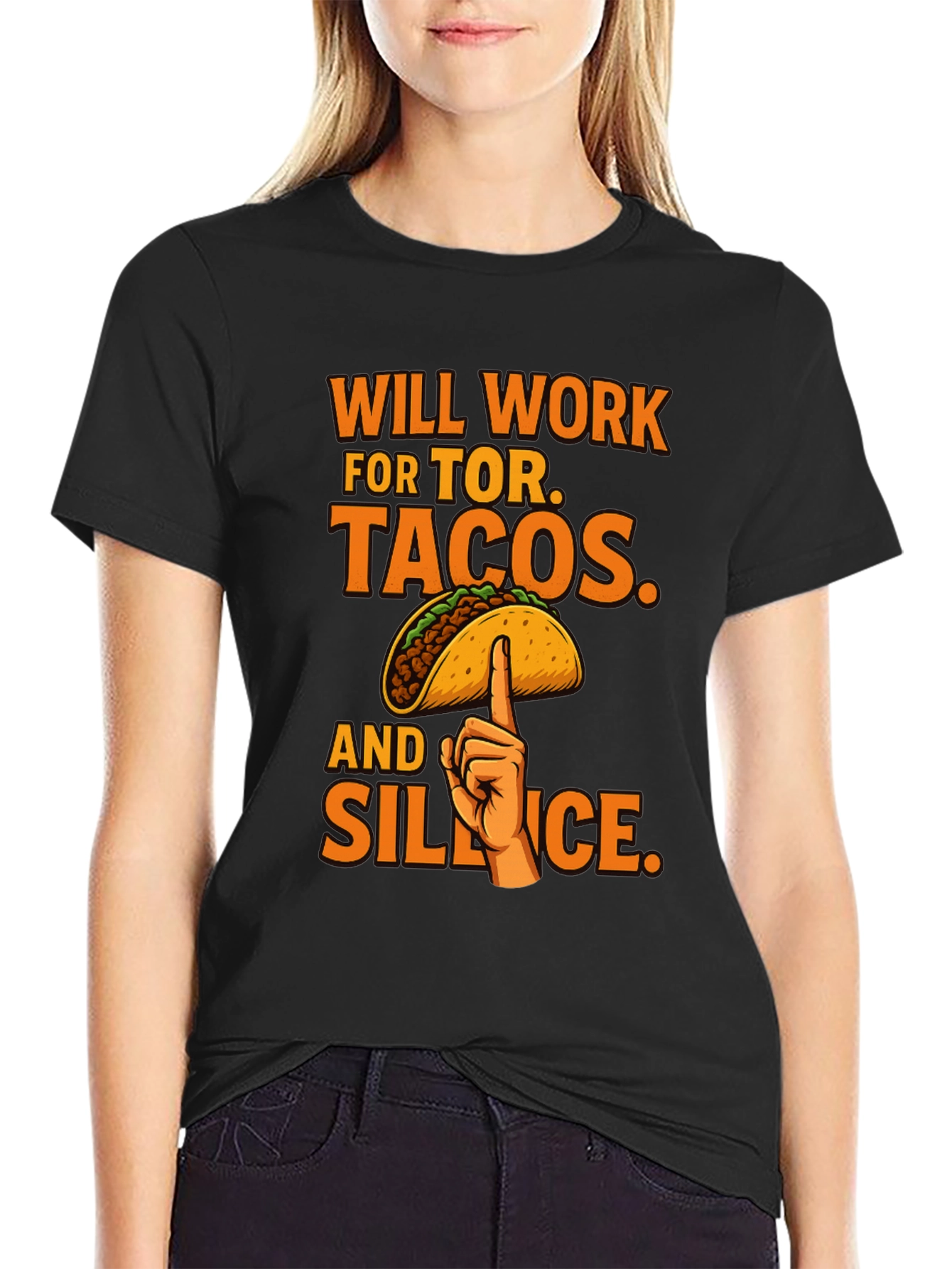 Black Will Work For Tacos T-Shirt Funny Humor view 2