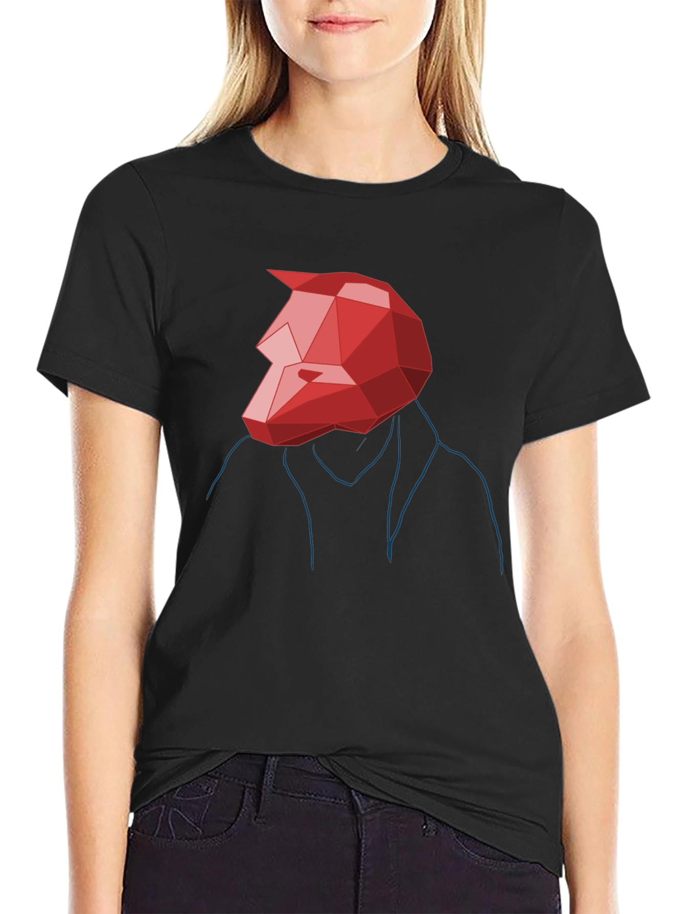 Black Abstract Geometric Red Wolf Graphic Tee view 2