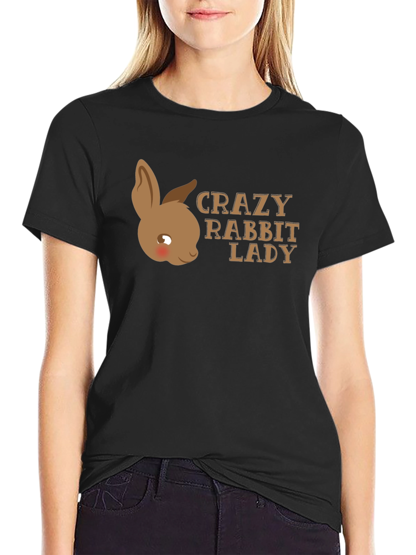 Black Crazy Rabbit Lady T-Shirt - Unisex view 2