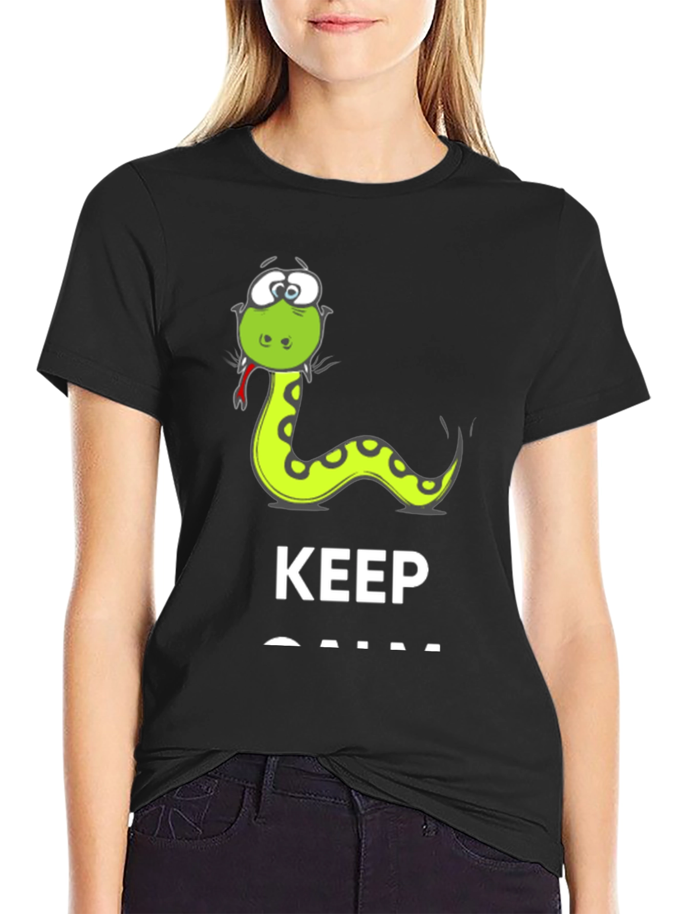 Black Funny Snake Keep Calm Men's T-Shirt view 2