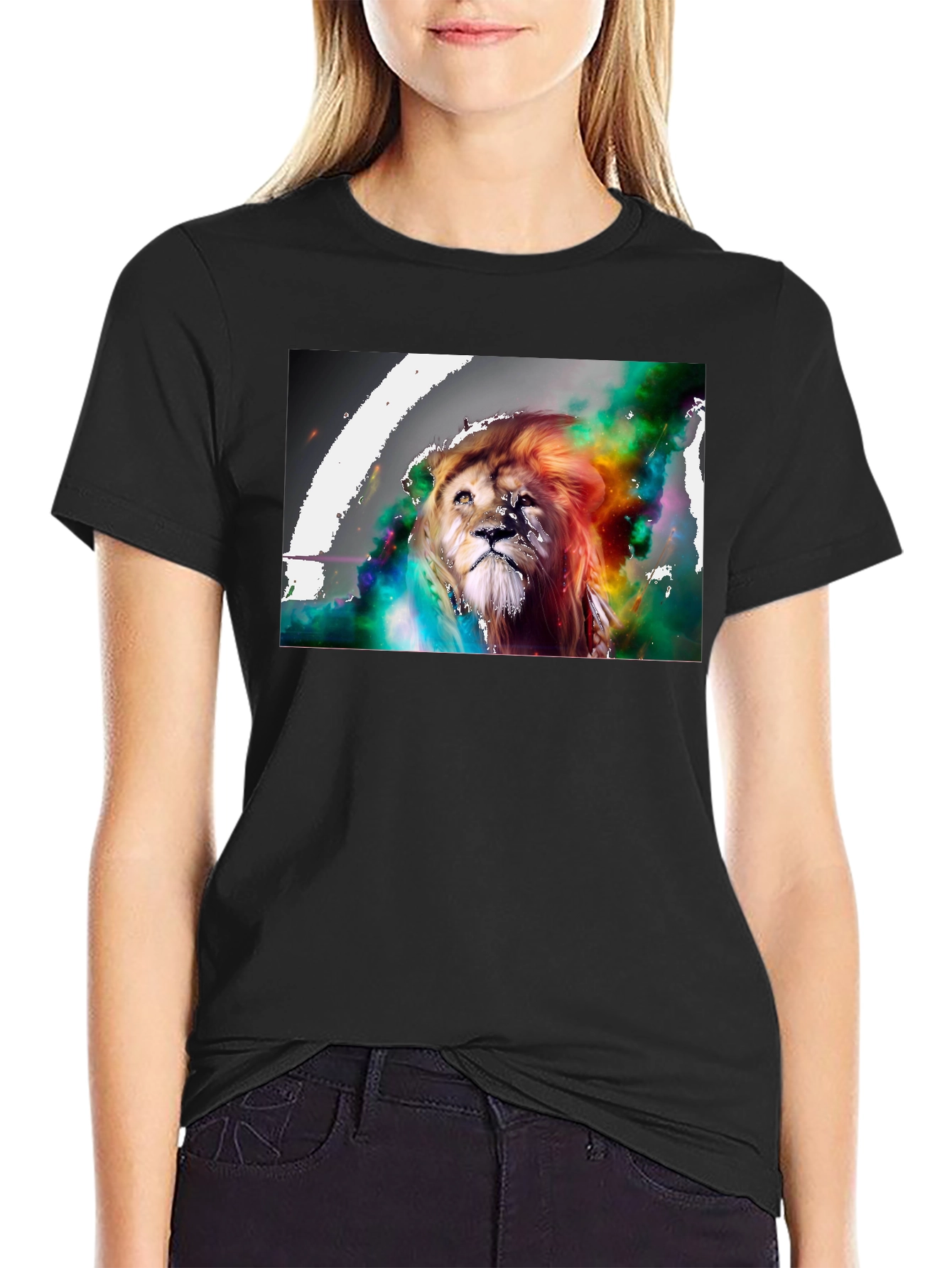 Black Lion Art Graphic Print T-Shirt view 2