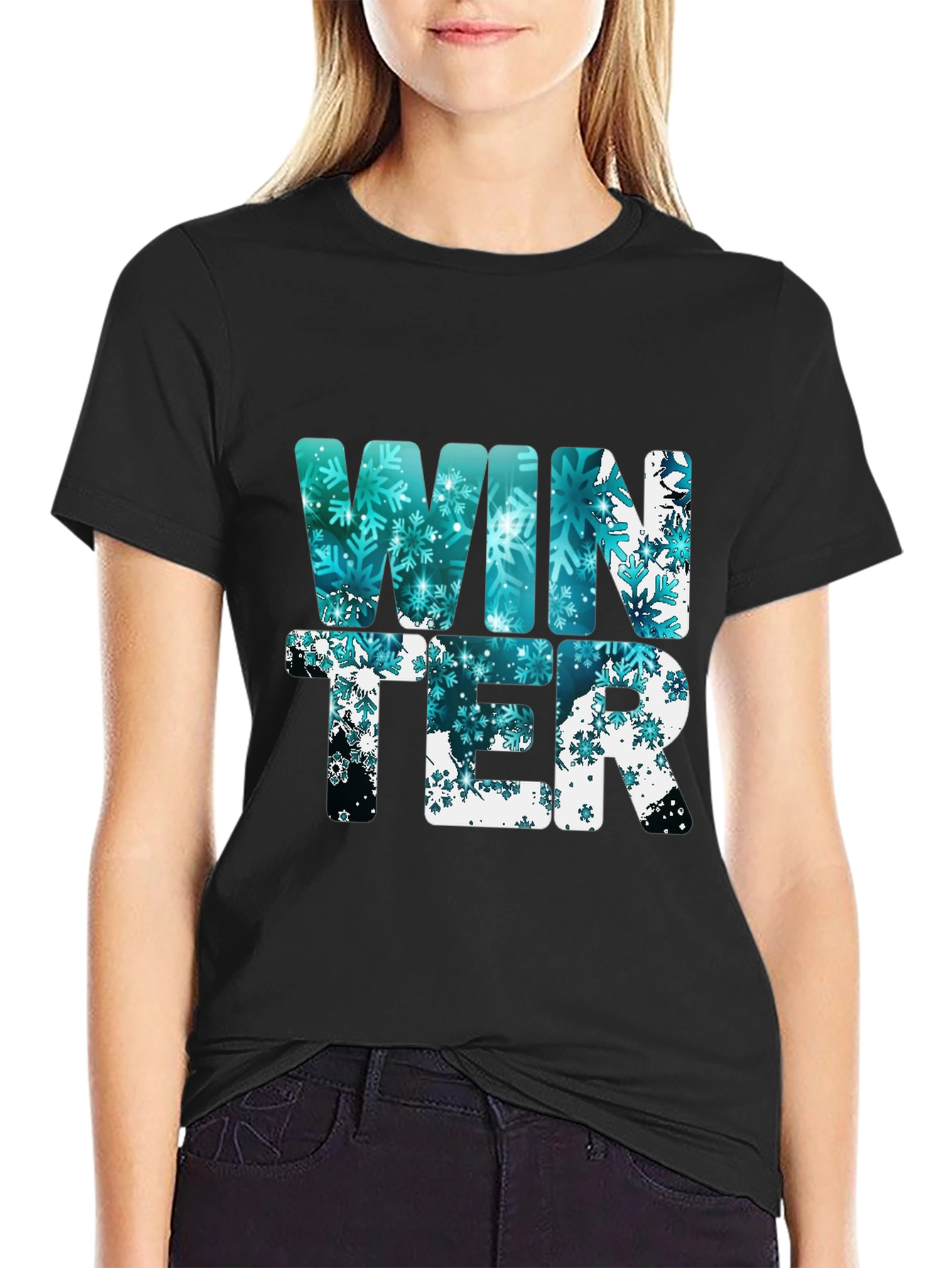 Winter Snowflake Graphic Tee - Black - 2
