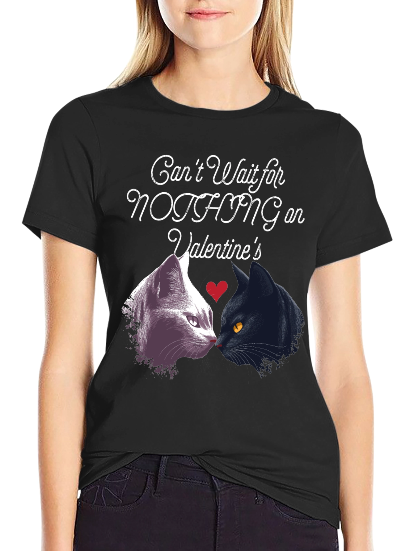 Black Valentine's Cats T-Shirt: Can't Wait for Nothing! view 2