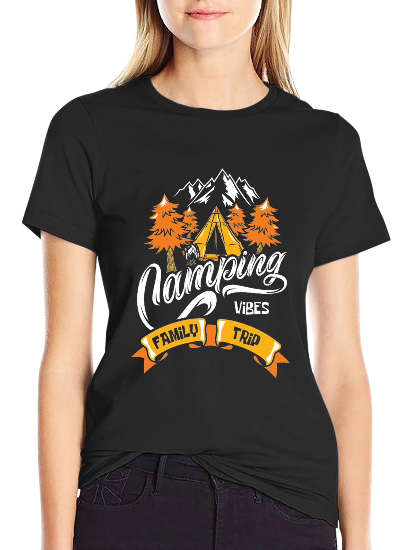 Black Camping Vibes Family Trip Graphic Tee view 2