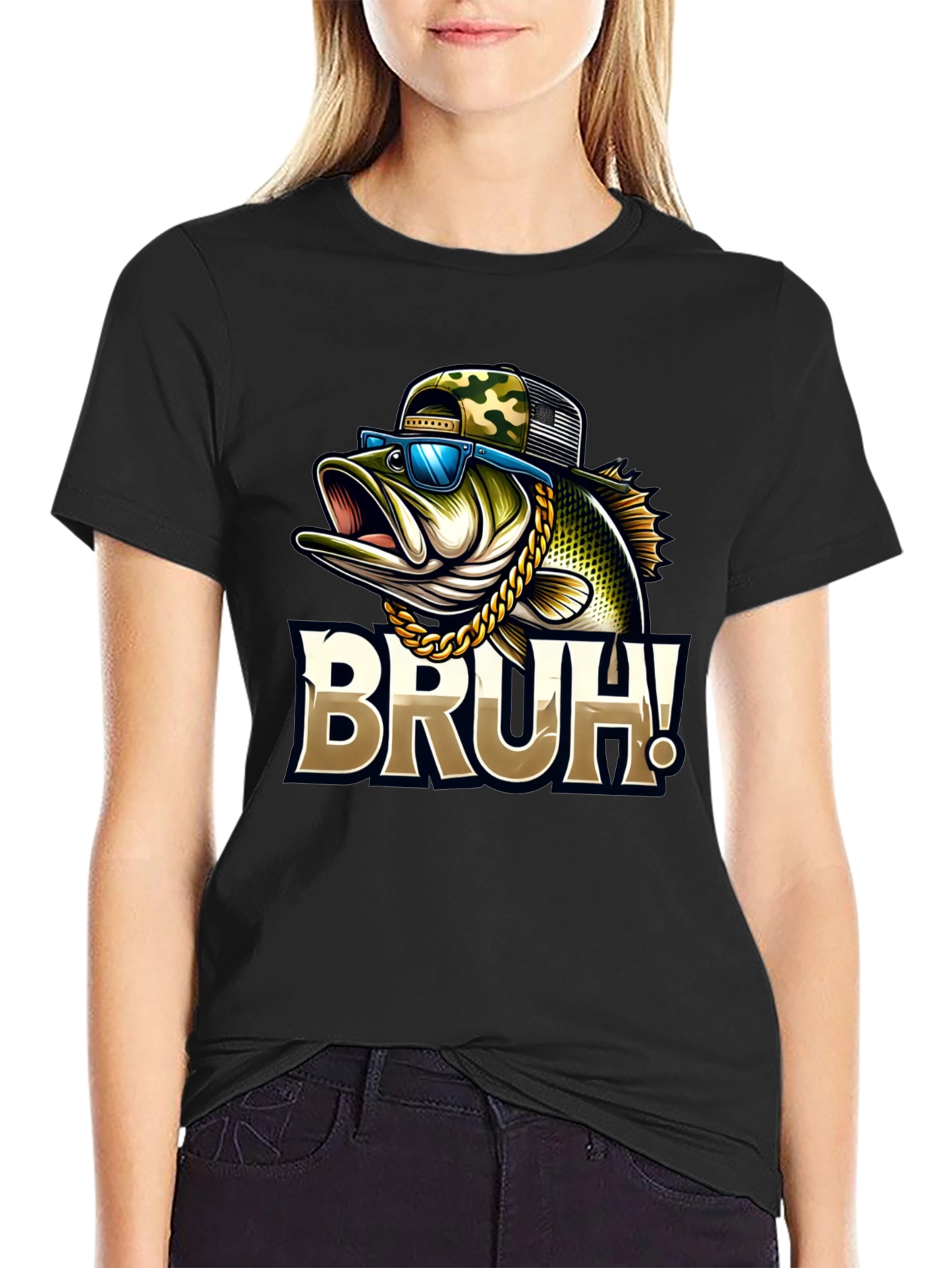 Black Bruh Fishing Bass Graphic T-Shirt view 2