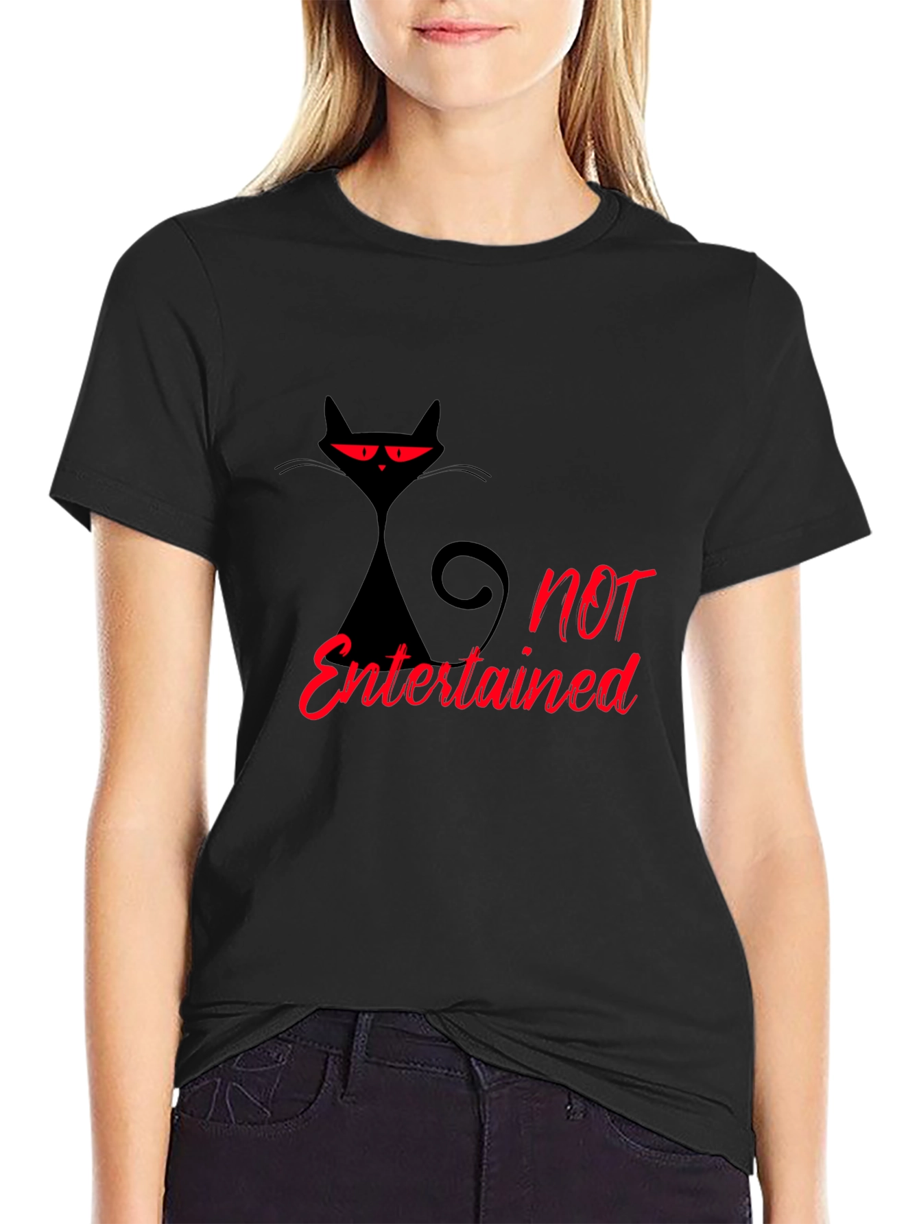 Black Not Entertained Black Cat Graphic T-Shirt view 2