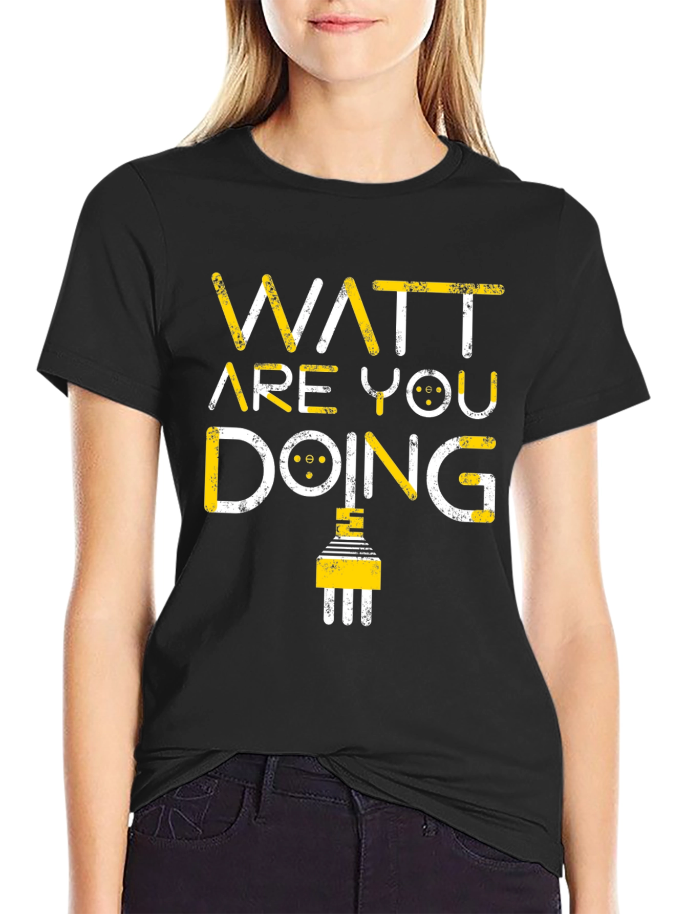 Black Watt Are You Doing Funny Electrical Pun T-Shirt view 2