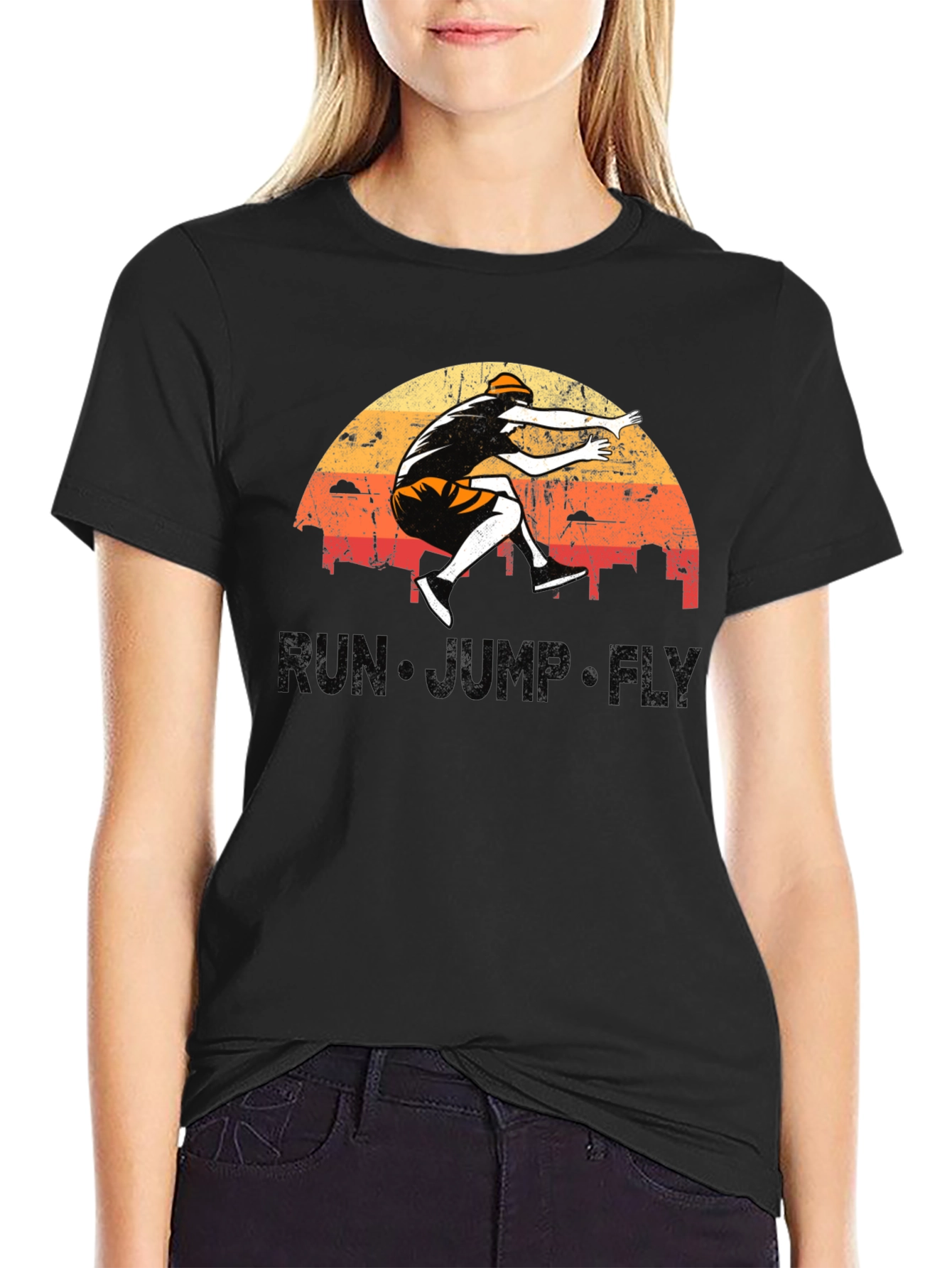 Black Run Jump Fly Graphic Tee - Retro Style view 2