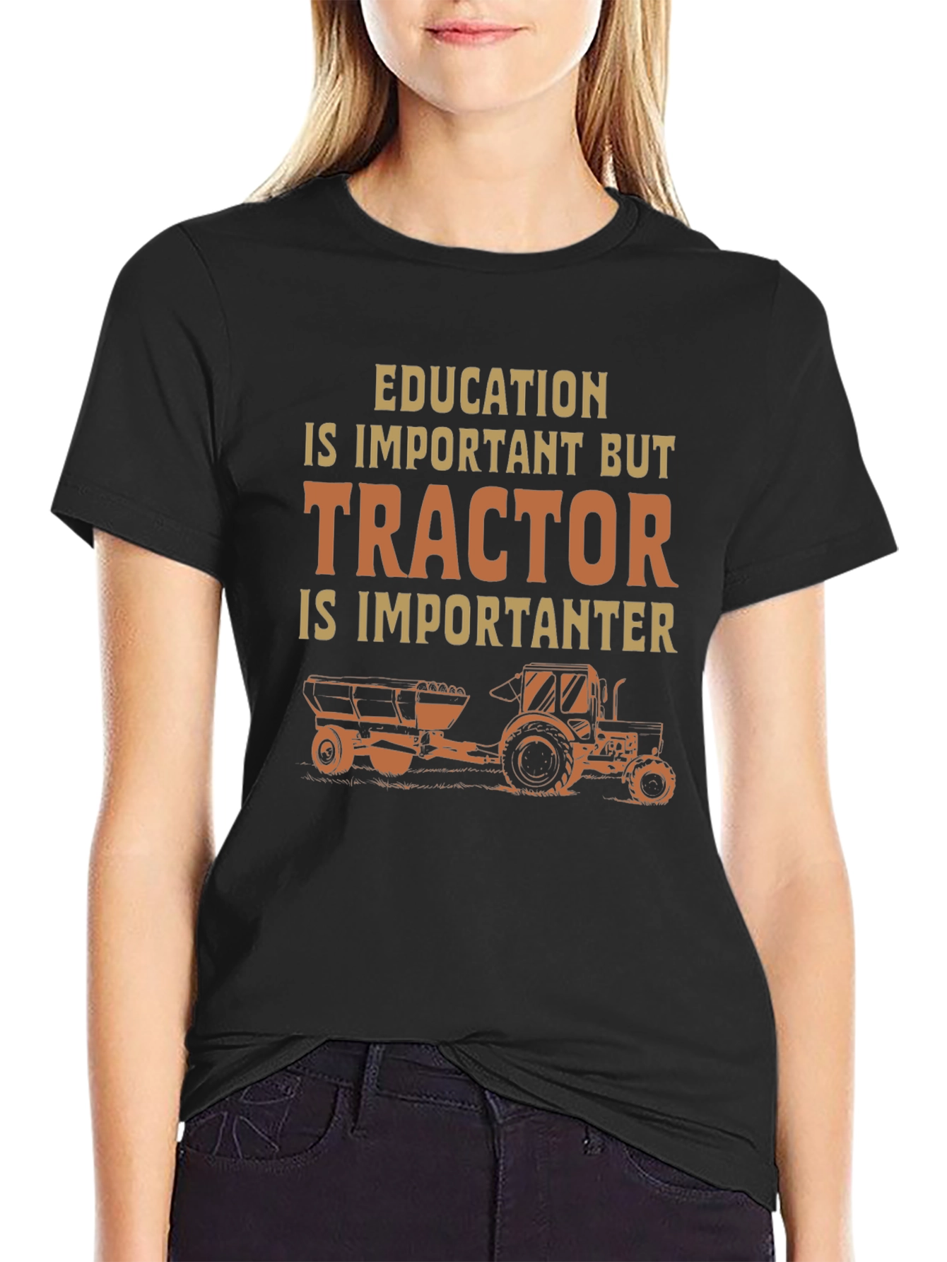 Black Education Tractor Humor T-Shirt view 2