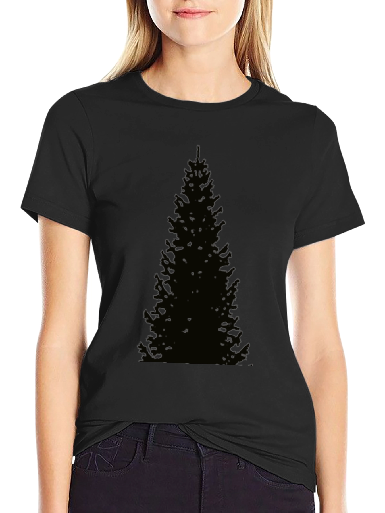Black Men's Black Christmas Tree Graphic T-Shirt view 2
