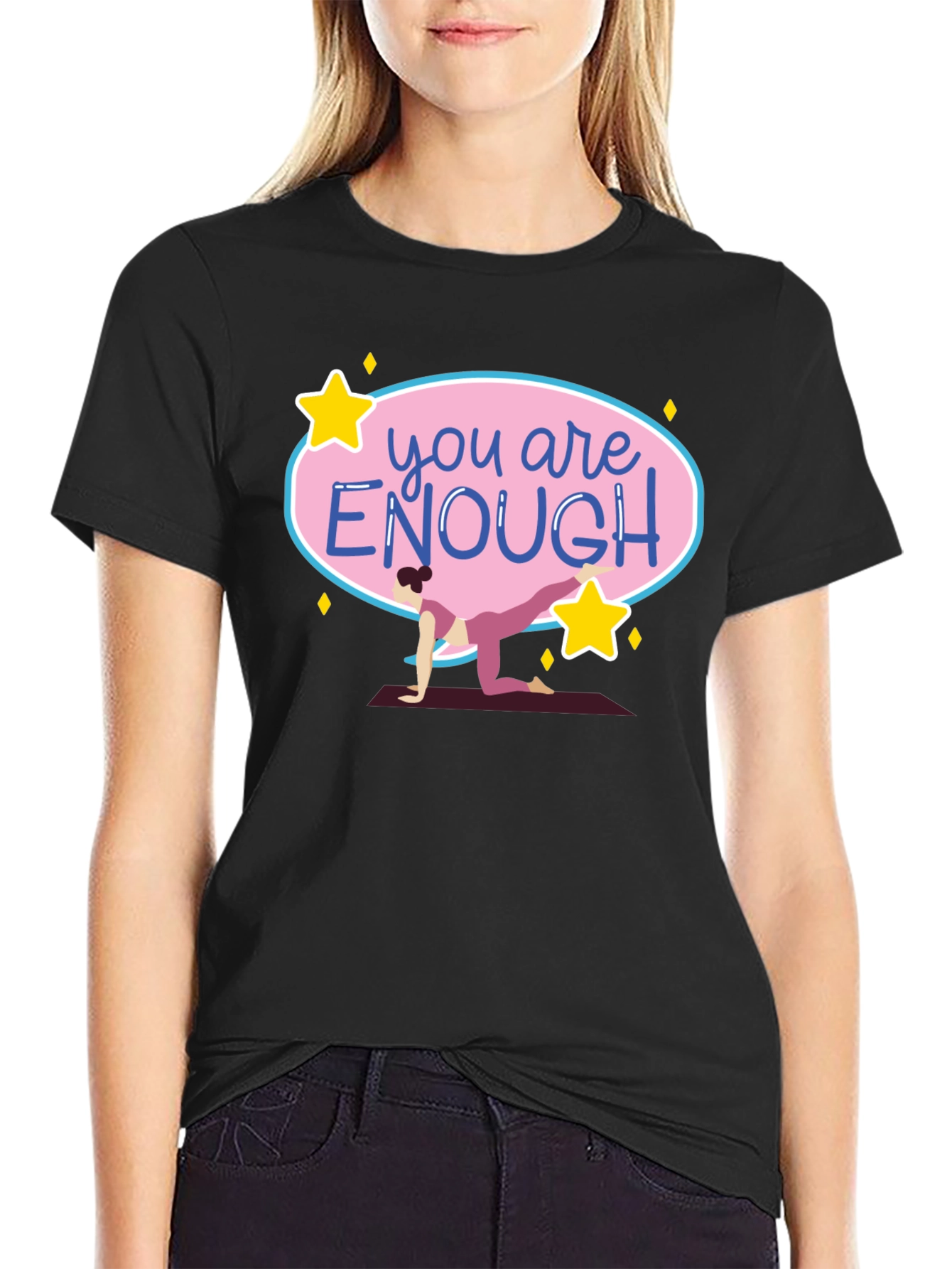 Black You Are Enough Yoga T-Shirt Black view 2