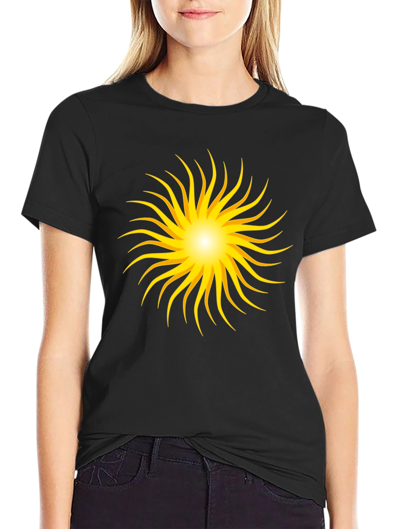 Black Radiant Sunburst Graphic Black T-Shirt view 2