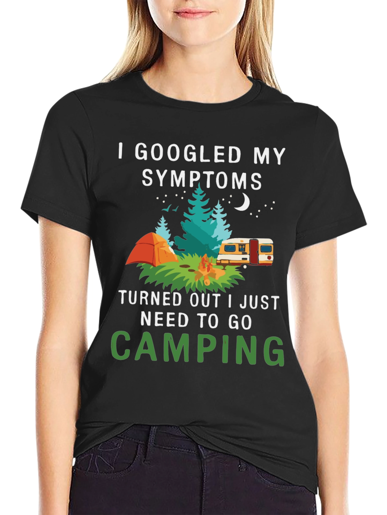 Black Camping Symptoms T-Shirt - Funny Outdoor Apparel view 2