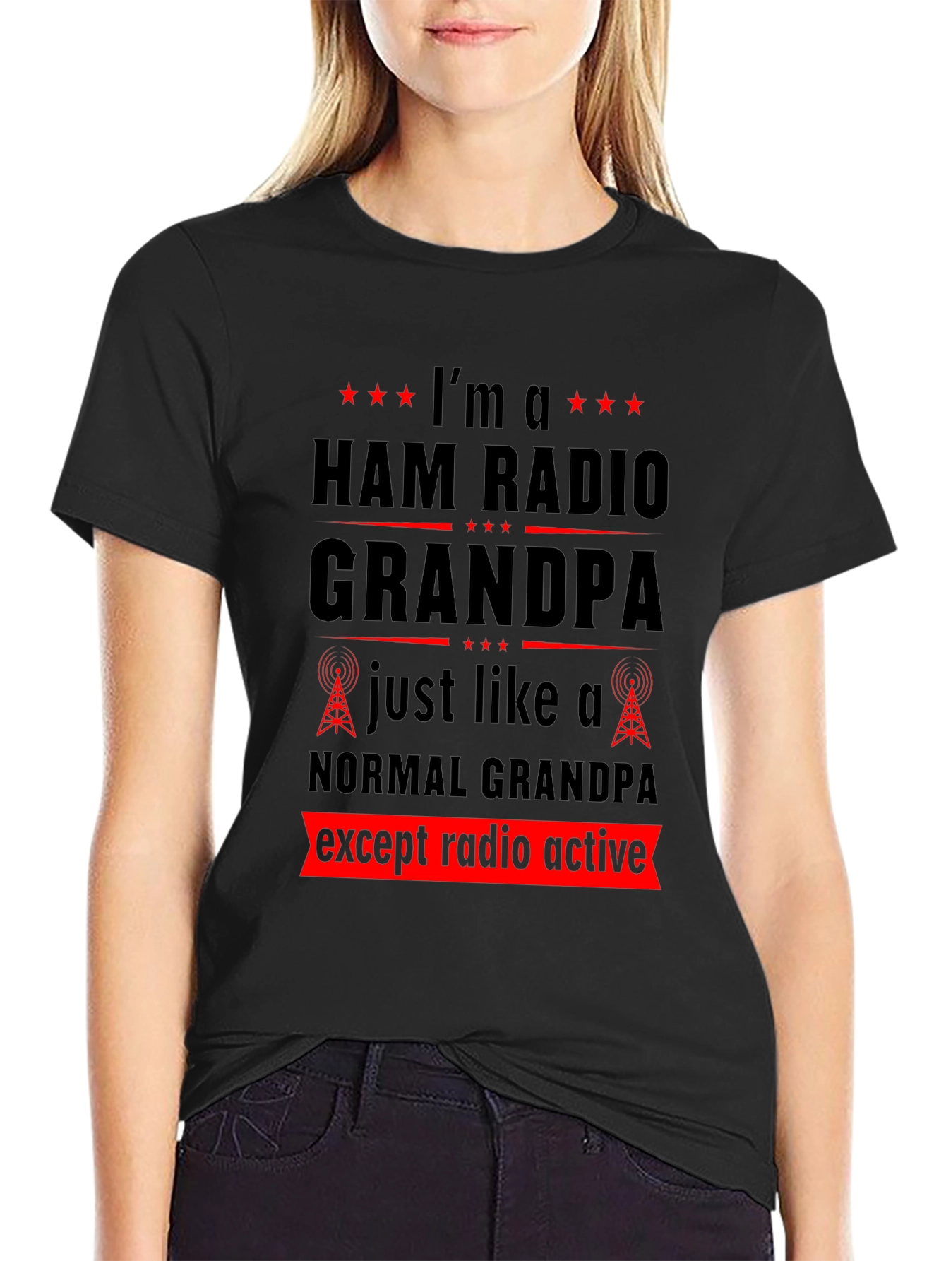 Black Ham Radio Grandpa T-Shirt view 2